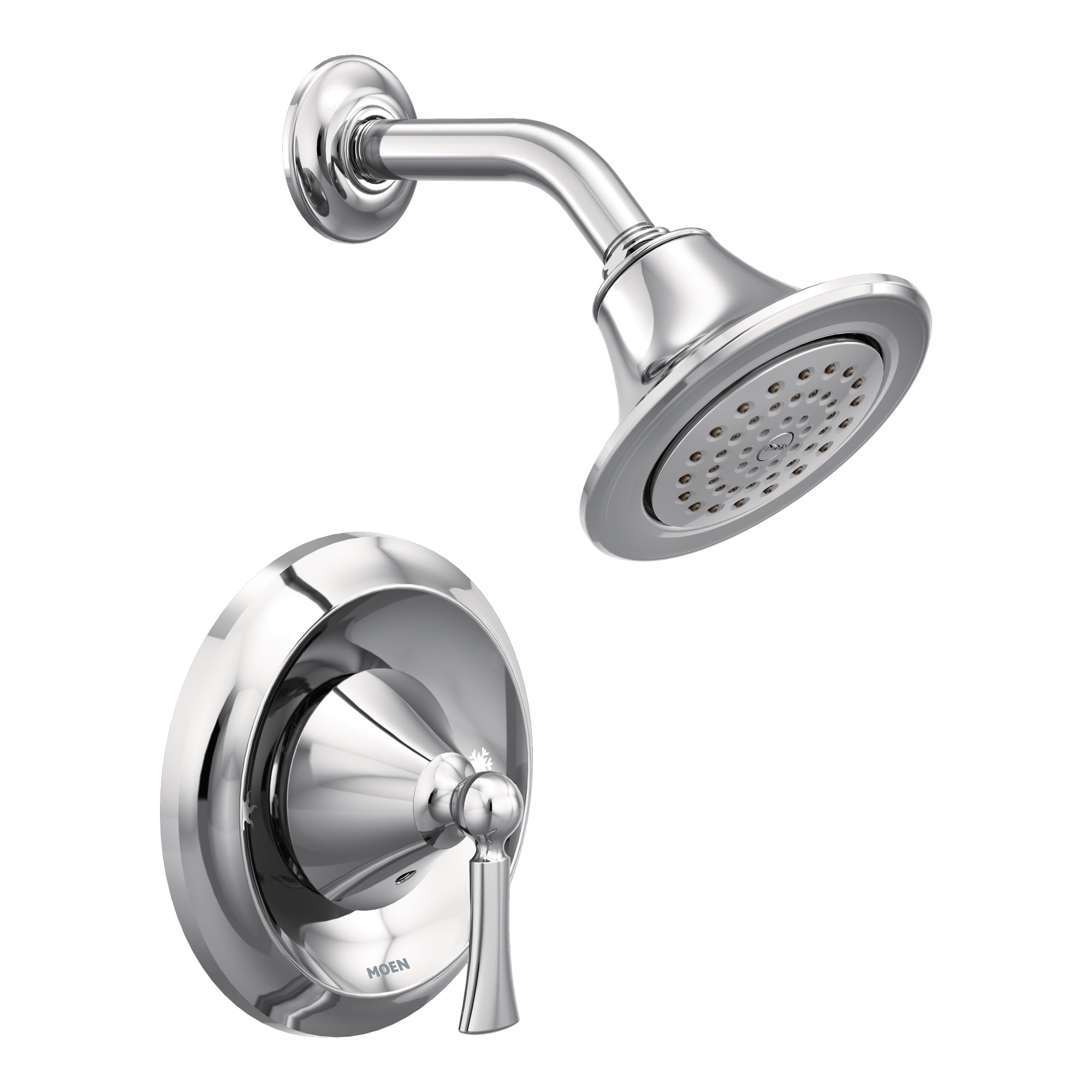Grifo para regadera redonda de 5.88 pulgadas con acabado cromado, de una sola manija y función única Moen Wynford T4502EP.