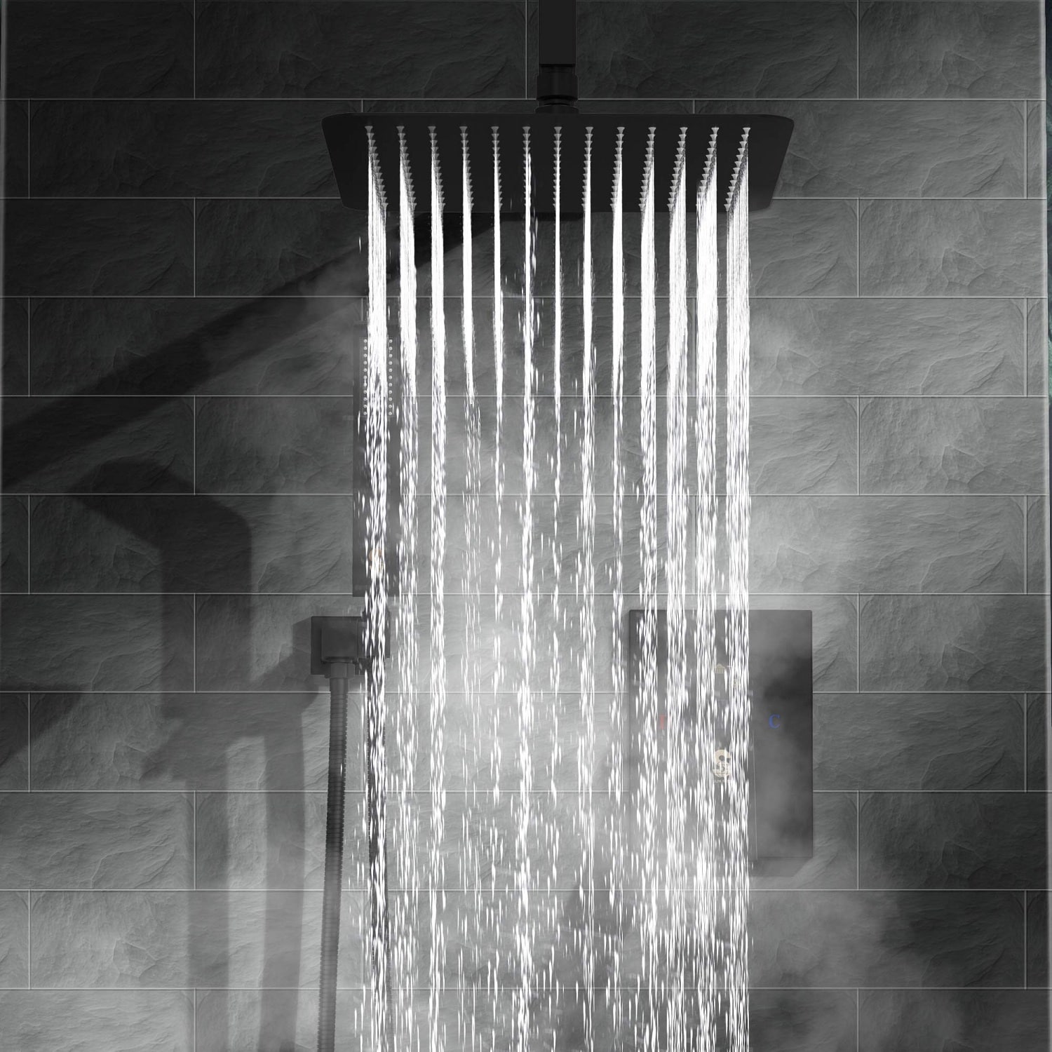 Sistema de regadera de lluvia WELLFOR DT negro mate de 1 manija Función individual 10 pulgadas Cuadrado Grifo de regadera con válvula DTG-680CS10MB