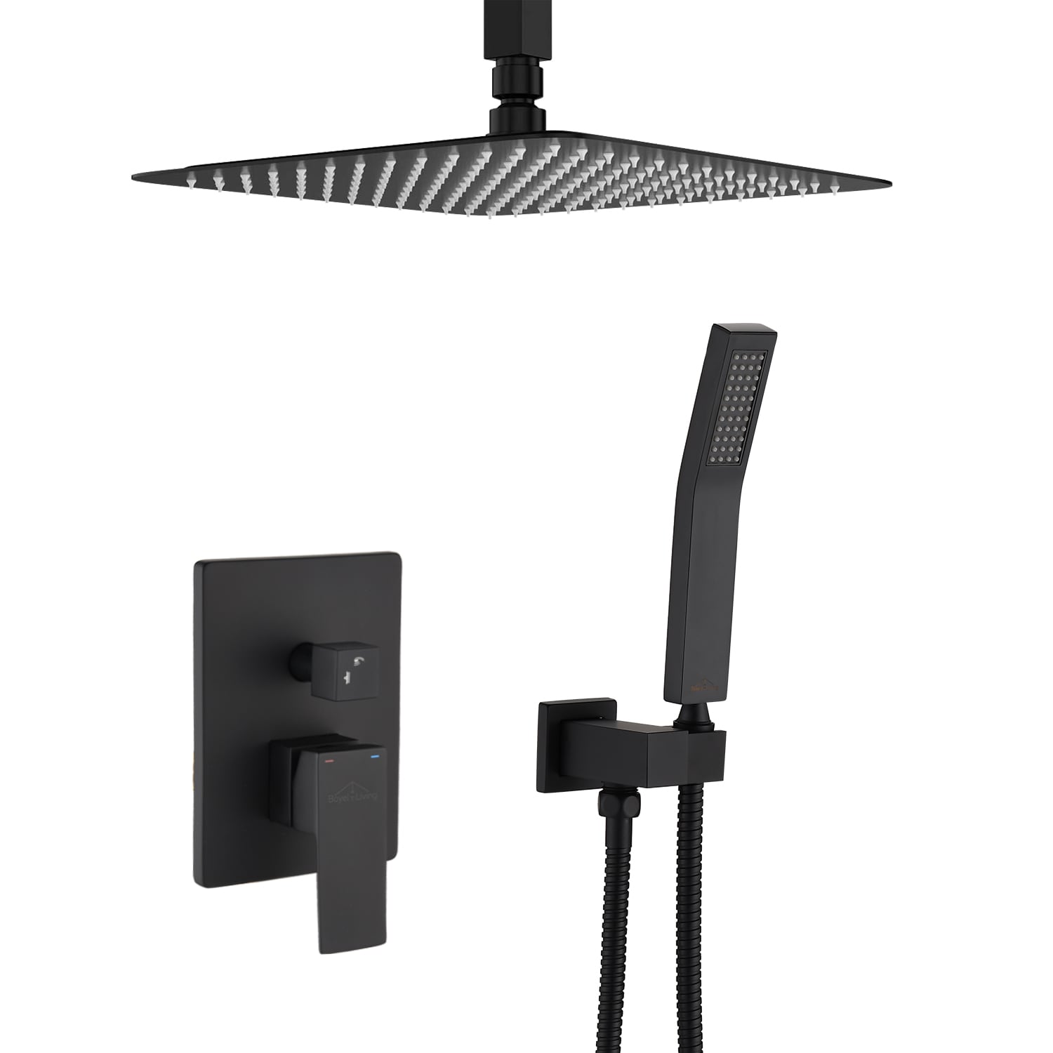 Sistema de regadera de lluvia WELLFOR DT negro mate de 1 manija Función individual 10 pulgadas Cuadrado Grifo de regadera con válvula DTG-680CS10MB