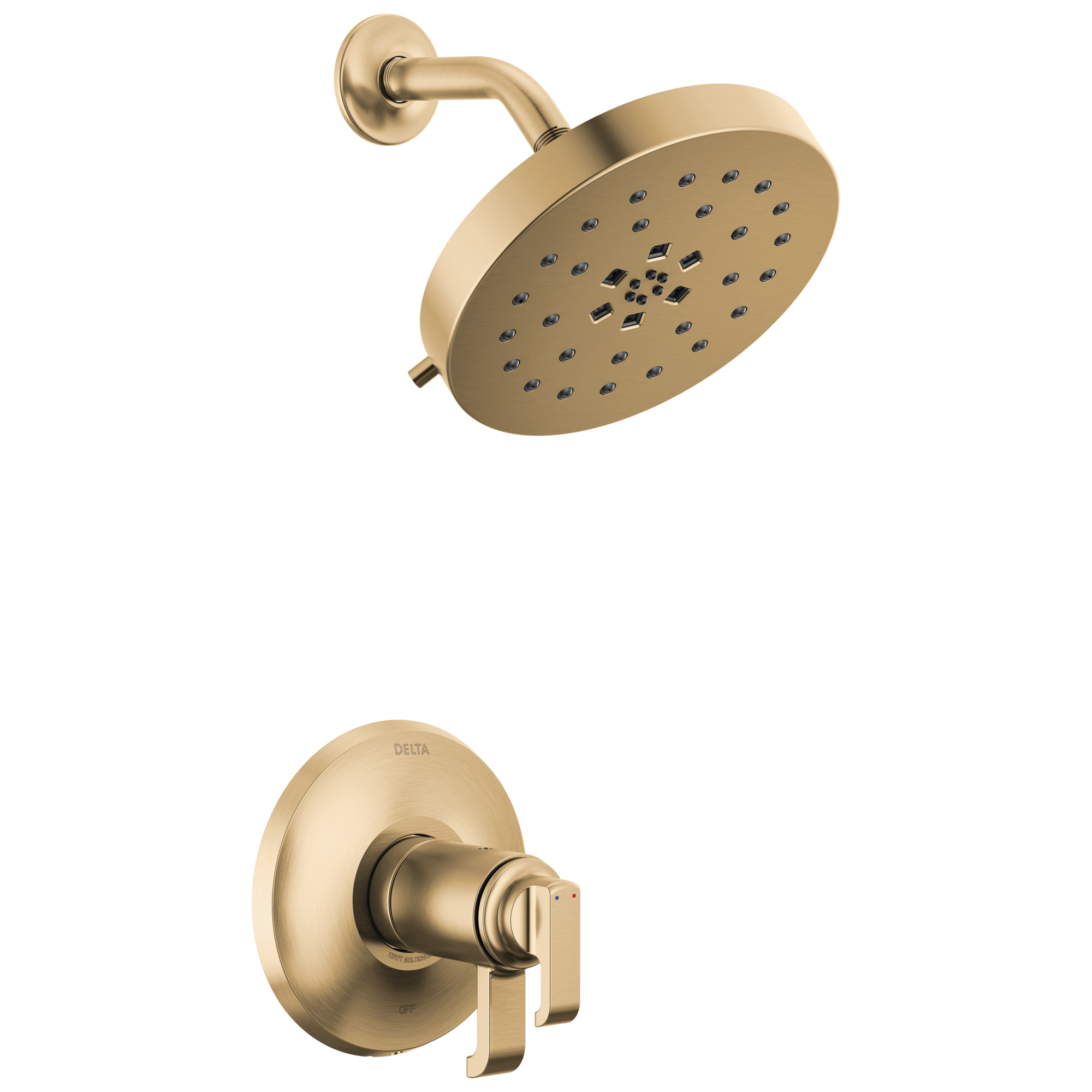 Grifo de ducha redondo de 8 pulgadas con 2 manijas en bronce champagne con recubrimiento lumínico Delta Tetra