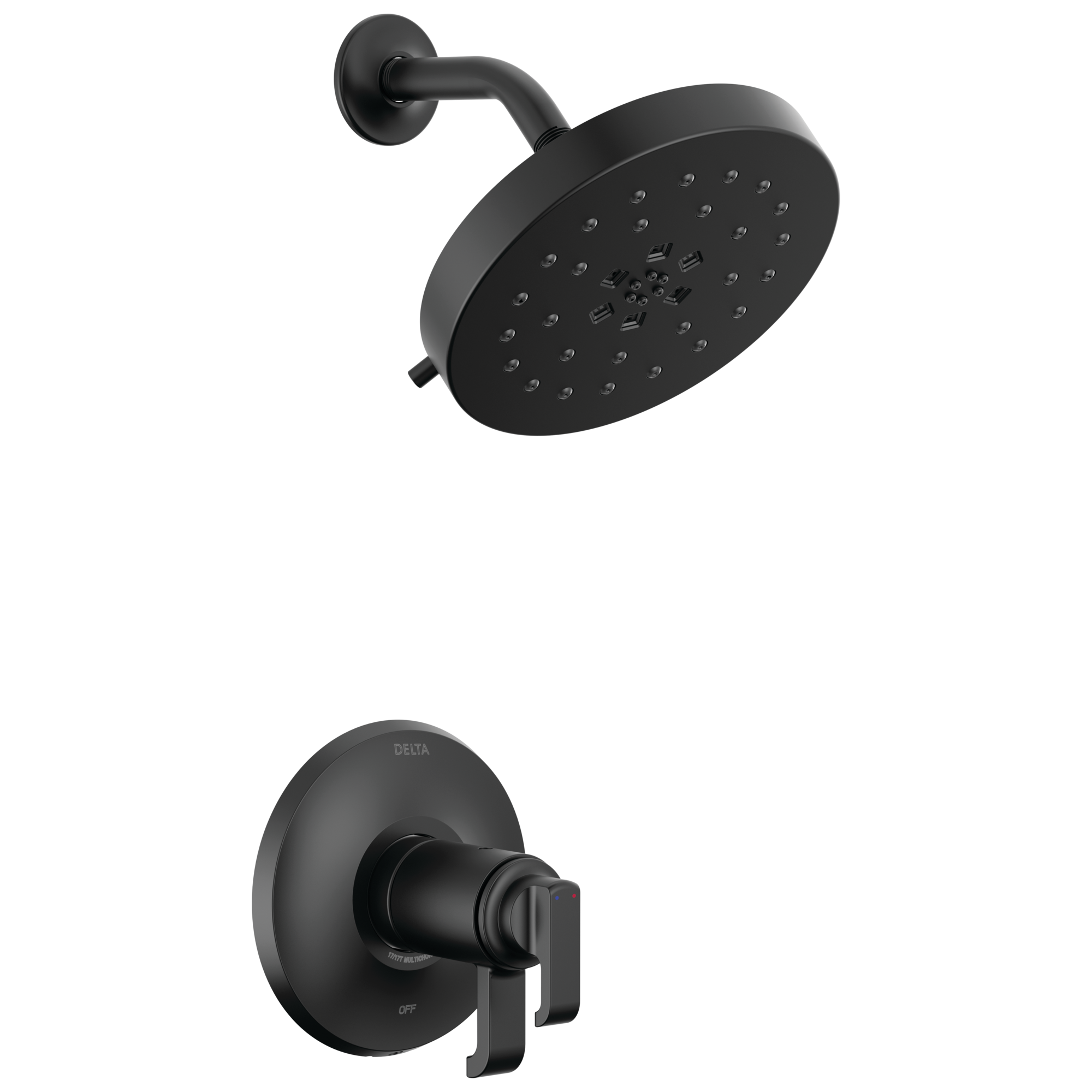 Grifo de ducha redondo de 8 pulgadas con dos manijas en negro mate Delta Tetra T17T289-BL