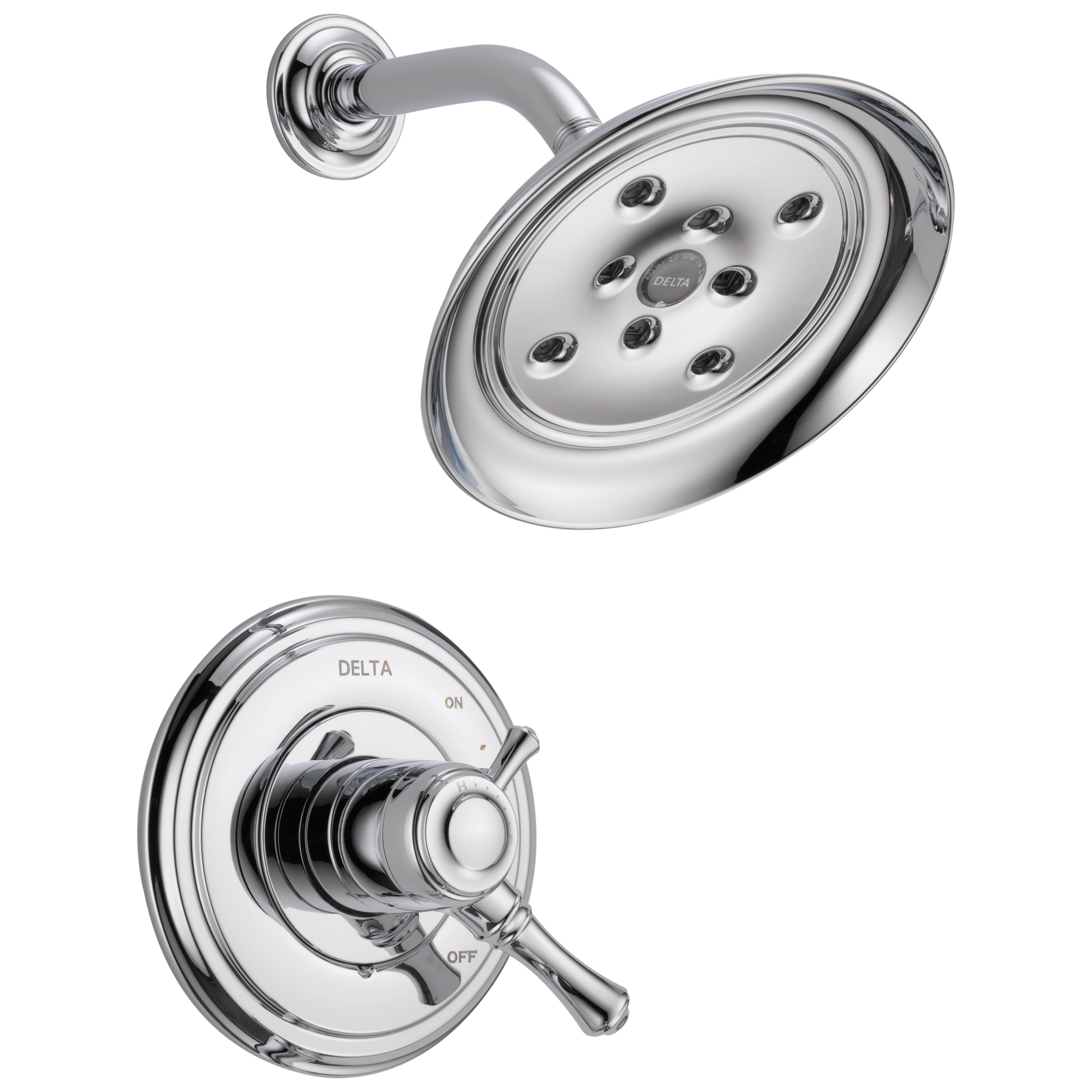 Grifo para ducha redondo de 7.875 pulgadas con 2 manijas y función única en cromo Delta Cassidy T17297