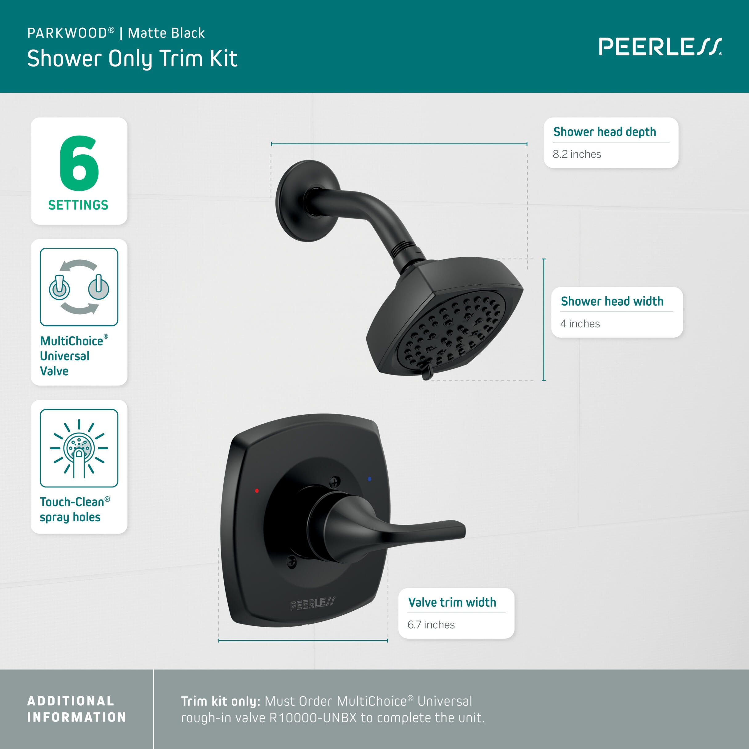 Mezcladora de ducha redonda de 4 pulgadas con acabado negro mate de la colección Parkwood174 de Peerless