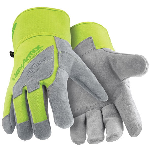 Guantes de cuero Hexarmor, Nivel de corte A8, Gris / Gris / Verde de alta visibilidad, 11 - 5039-XXL (11)