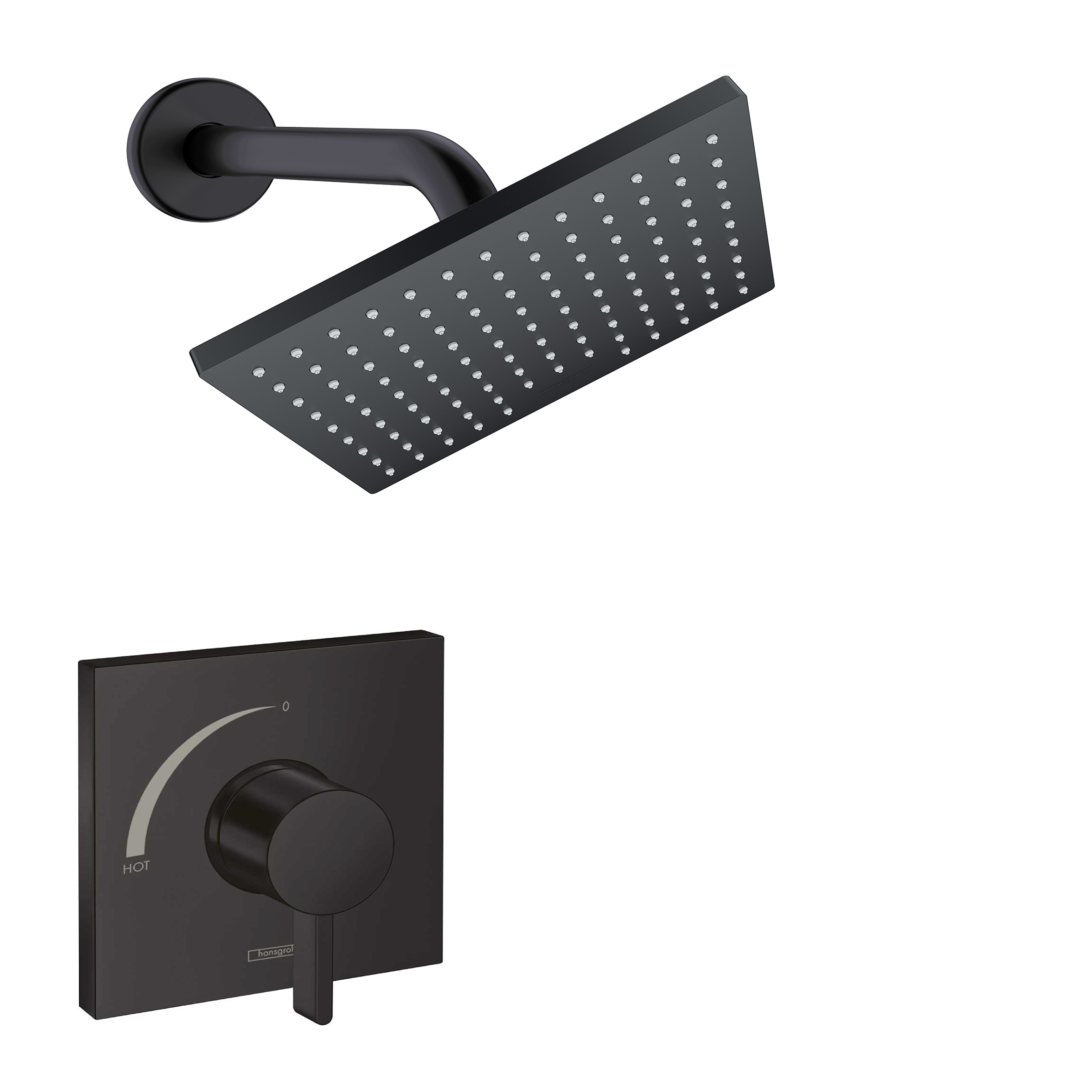 Grifo de ducha cuadrado de 5 pulgadas en negro mate de Hansgrohe, se vende por separado con válvula de una función 04958670.