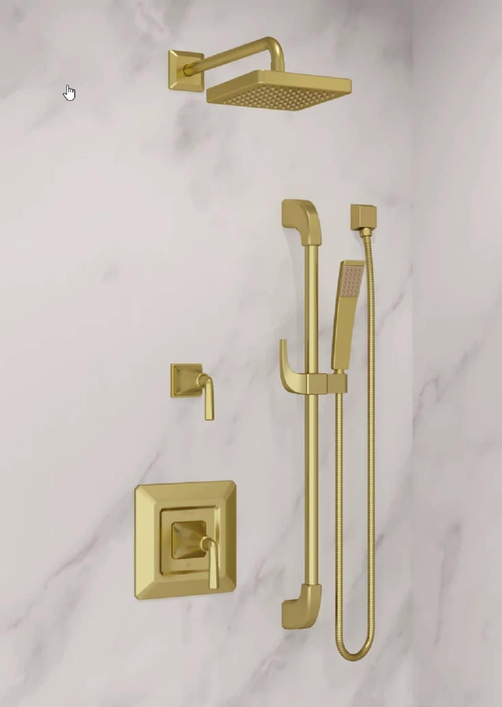 Regadera cuadrada de 7 pulgadas con acabado dorado cepillado y manija única de Pfister Park Avenue