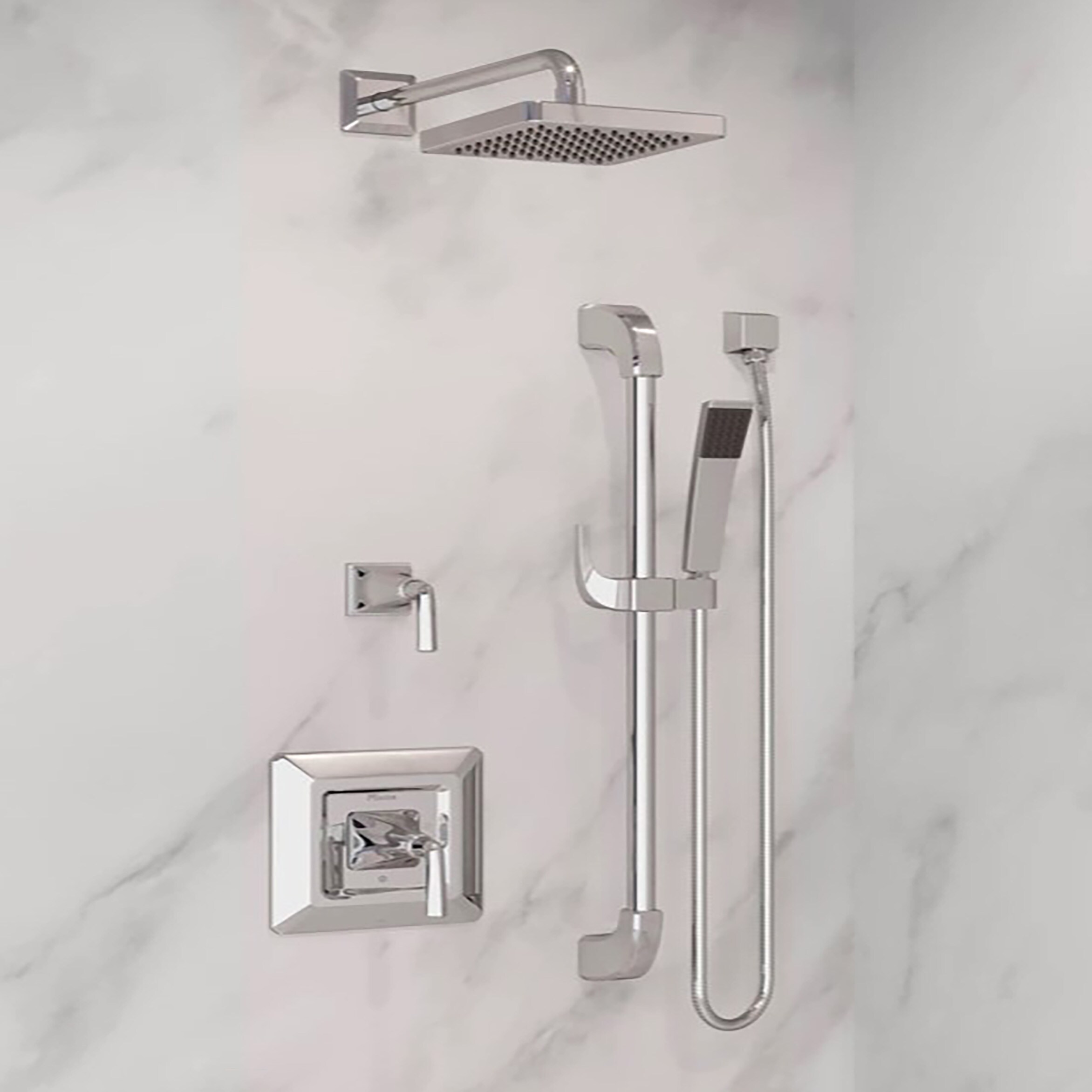 Grifo de ducha cuadrado de 7 pulgadas con acabado cromado brillante de una sola manija estilo Park Avenue de Pfister LG89-7FEC