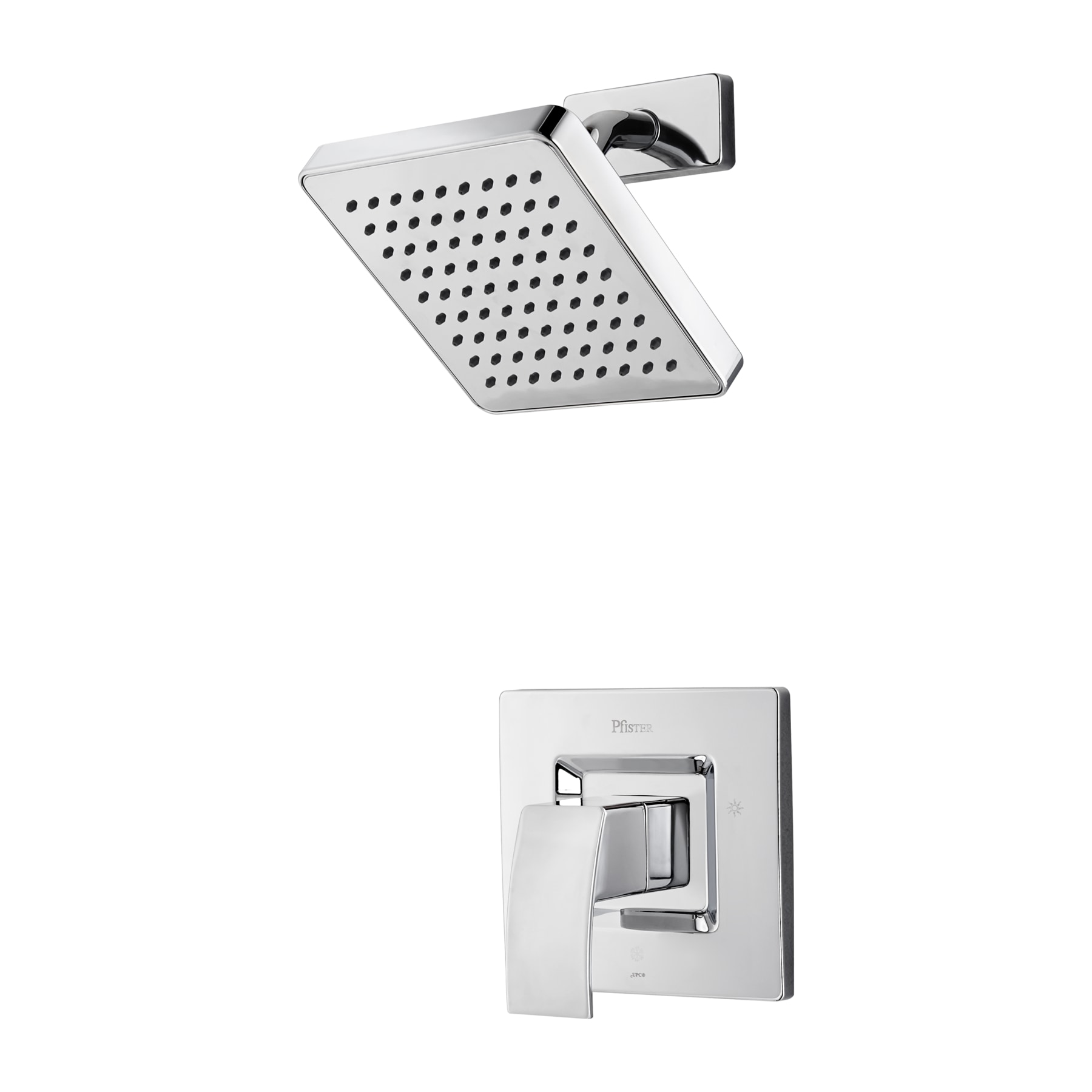 Grifo para ducha cuadrada de 7.0 pulgadas con acabado cromado pulido de una sola manija y función única - Pfister Kenzo.