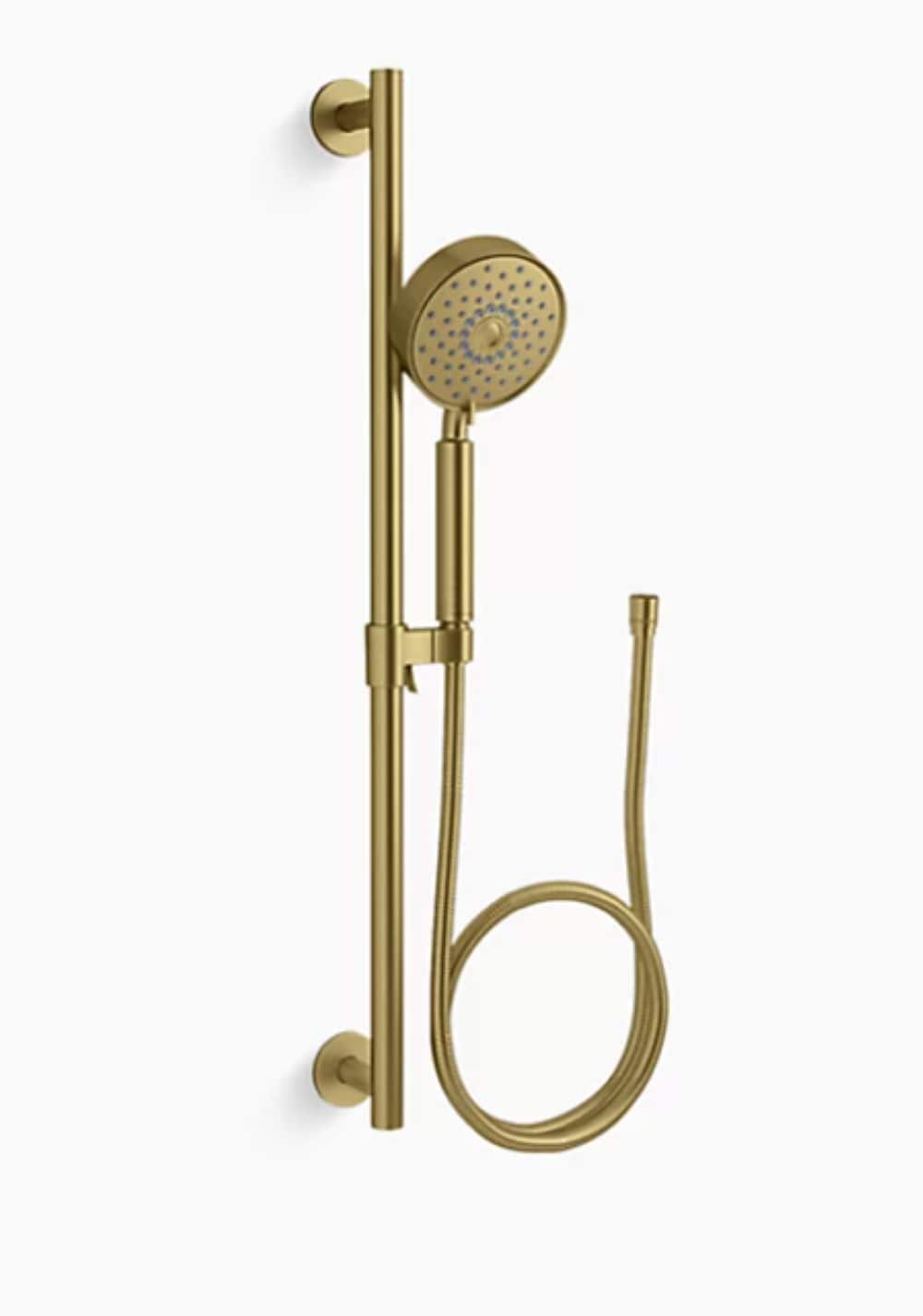 Grifo de ducha redondo de 5 pulgadas en latón moderno vibrante cepillado purista KOHLER, se vende por separado con alcachofa de mano.