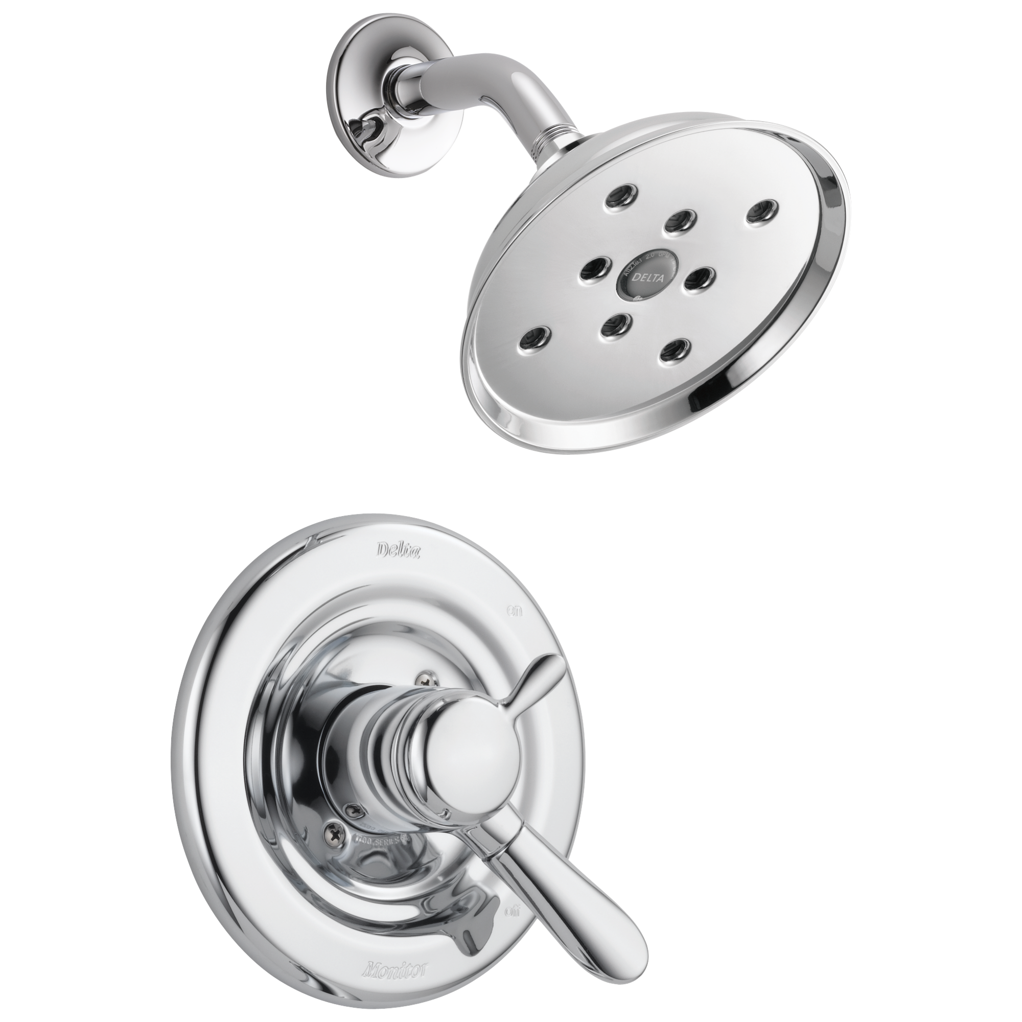 Grifo redondo de ducha de una sola función de 6.4000 pulgadas con 2 manijas cromadas Lahara de Delta T17238-H2O
