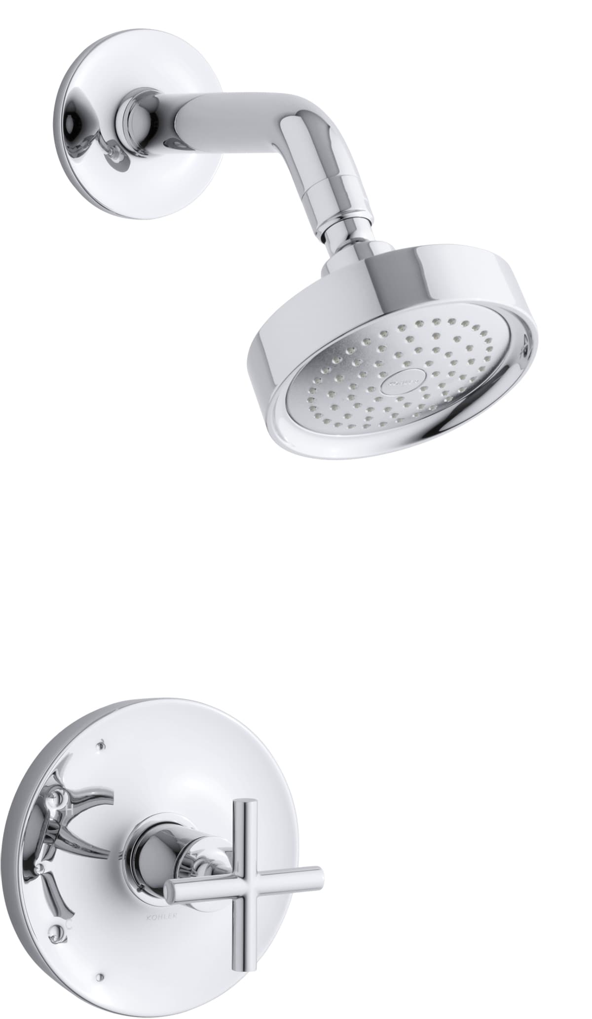 Grifo de ducha redondo de una sola función con 1 manija en cromo pulido de la línea Purist de KOHLER.