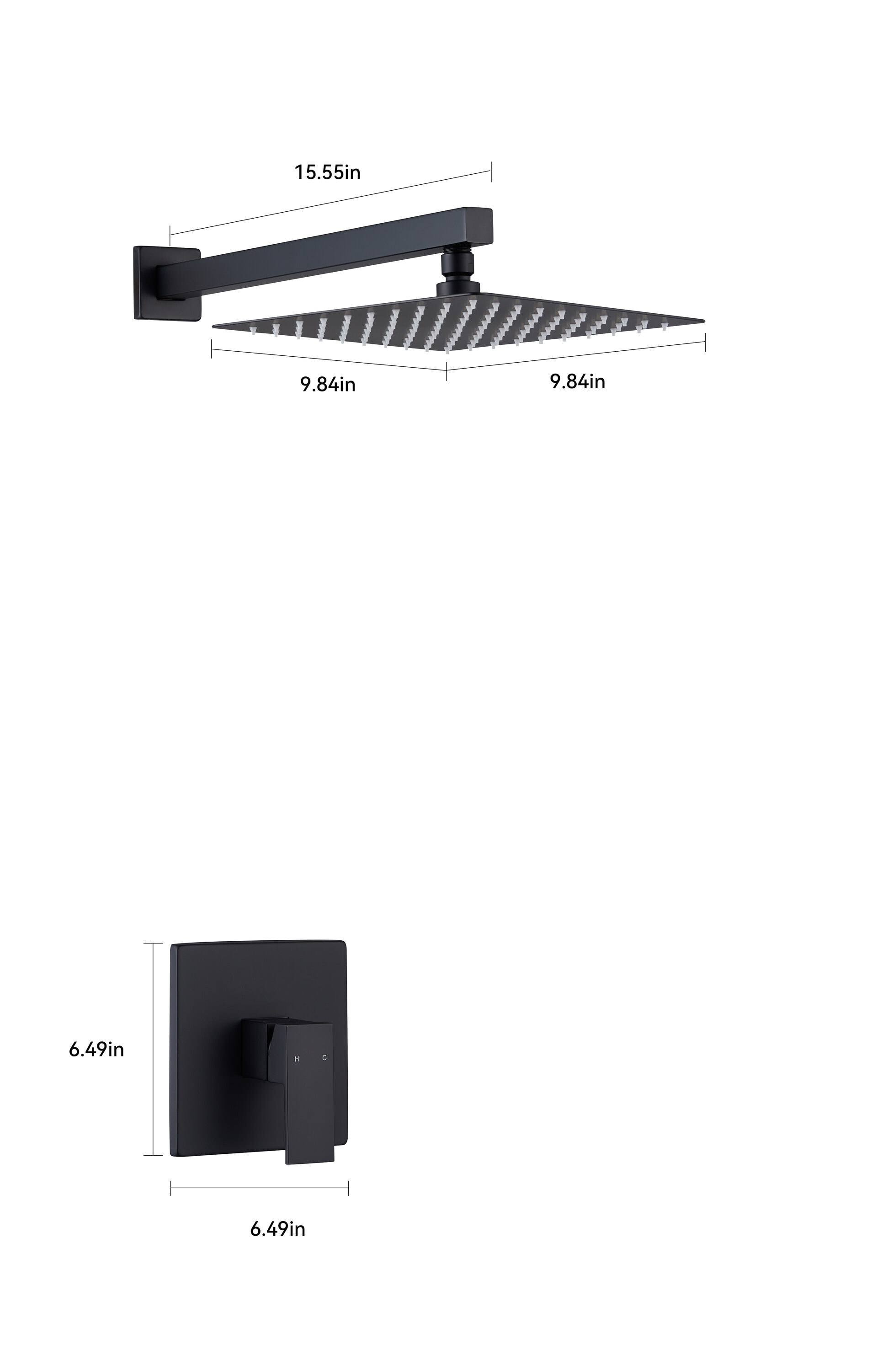 Regadera Cuadrada 1-Asa Negra Mate de 9.84 pulgadas con Válvula de Función Única XY-601NG