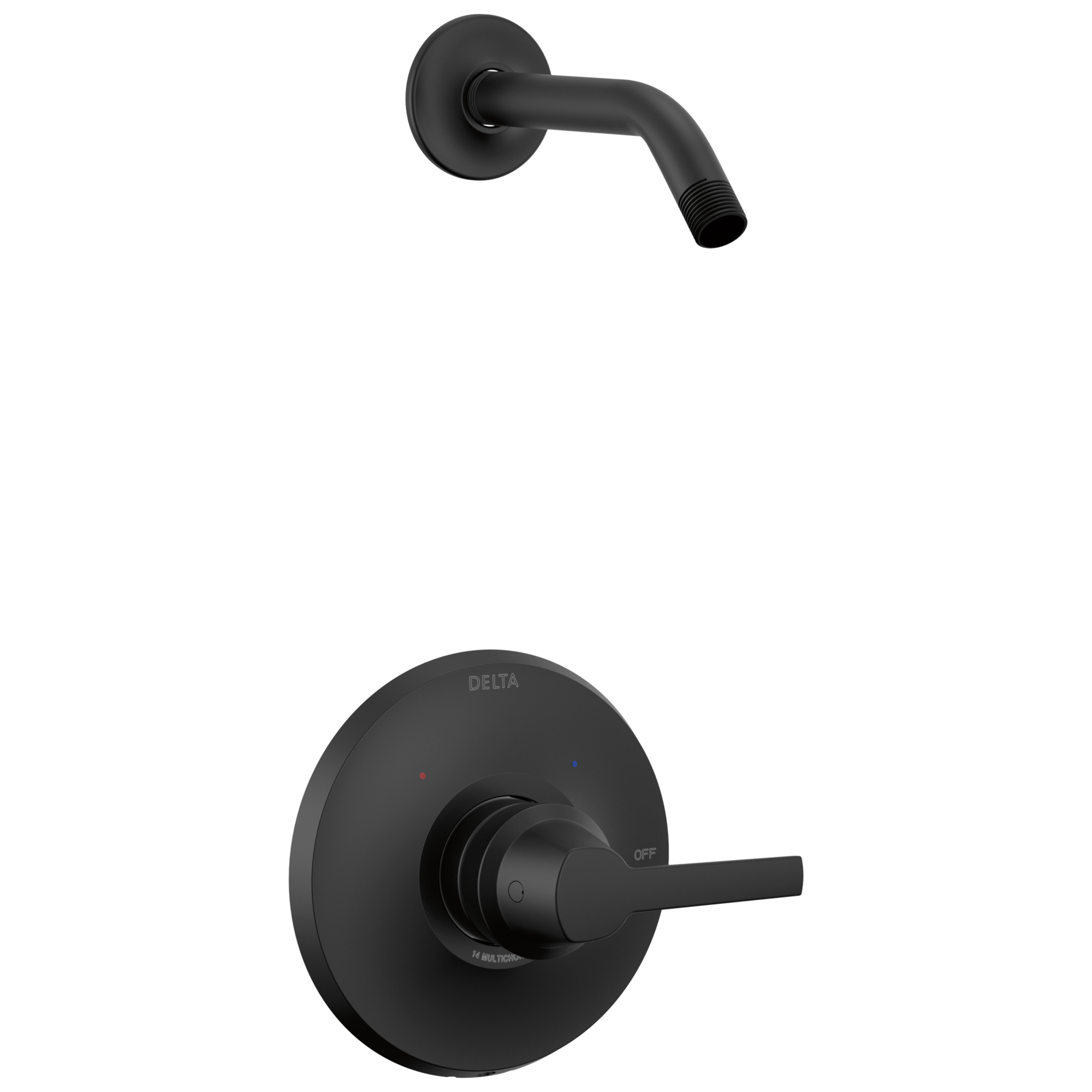 Llave de regadera redonda de un solo mango en negro mate de la línea Delta Galeon. Se vende por separado.