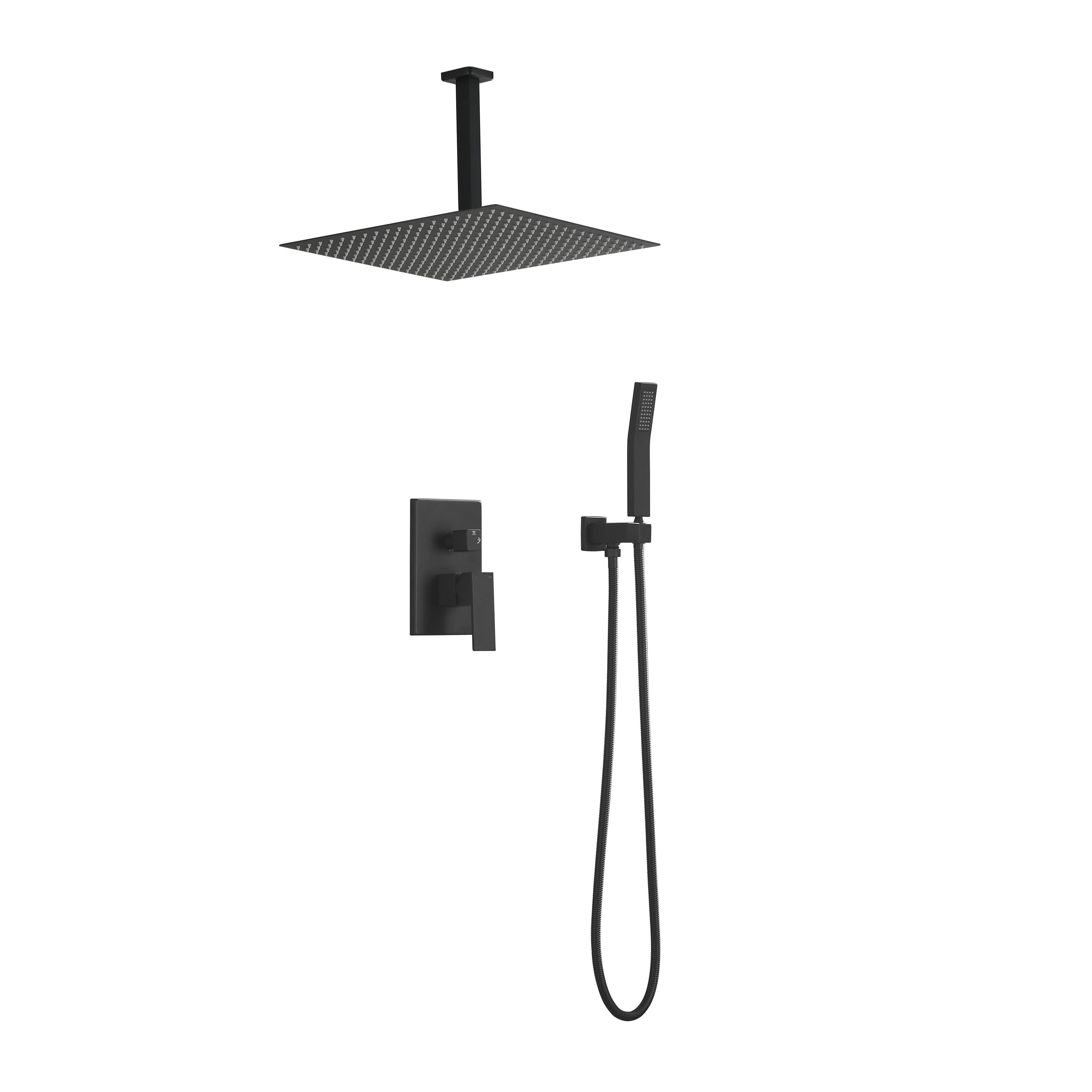 Sistema de regadera WELLFOR DT Negro mate de 1 manija Función única Ducha cuadrada de 16 pulgadas con válvula DTG-806CS16MB