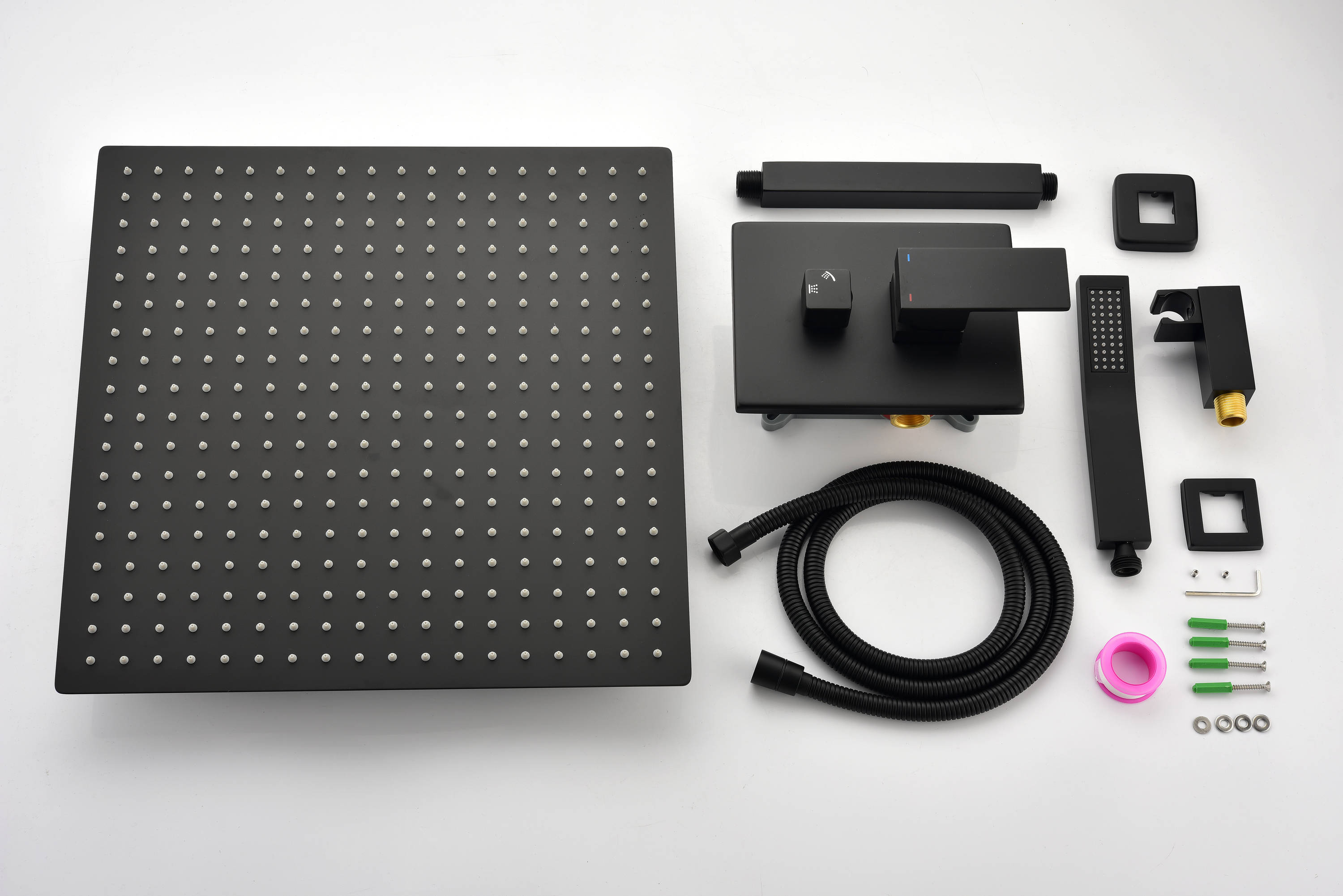 Sistema de regadera WELLFOR DT Negro mate de 1 manija Función única Ducha cuadrada de 16 pulgadas con válvula DTG-806CS16MB