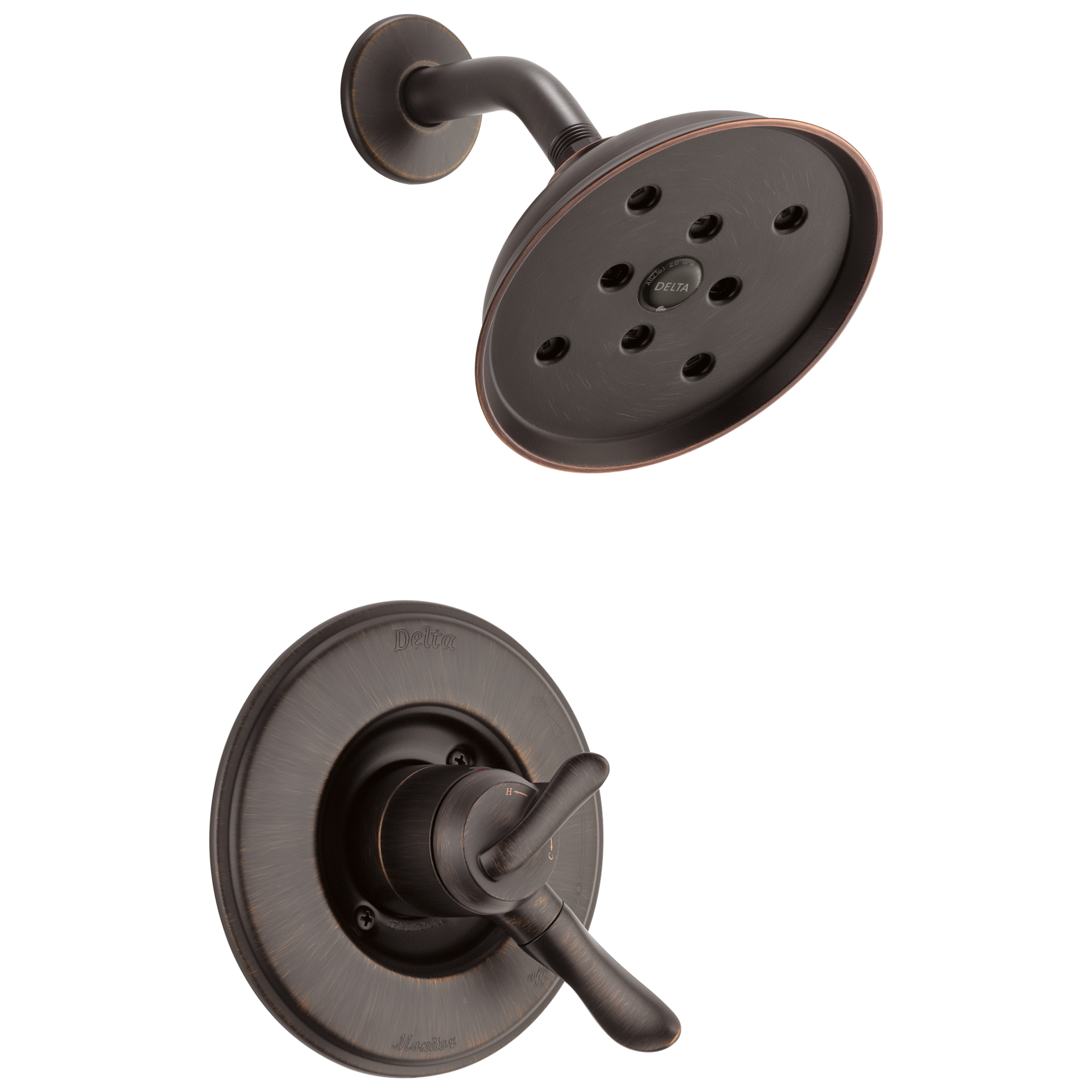 Grifo de ducha redondo de 6.0 pulgadas con 2 manijas en bronce veneciano de la línea Delta Linden
