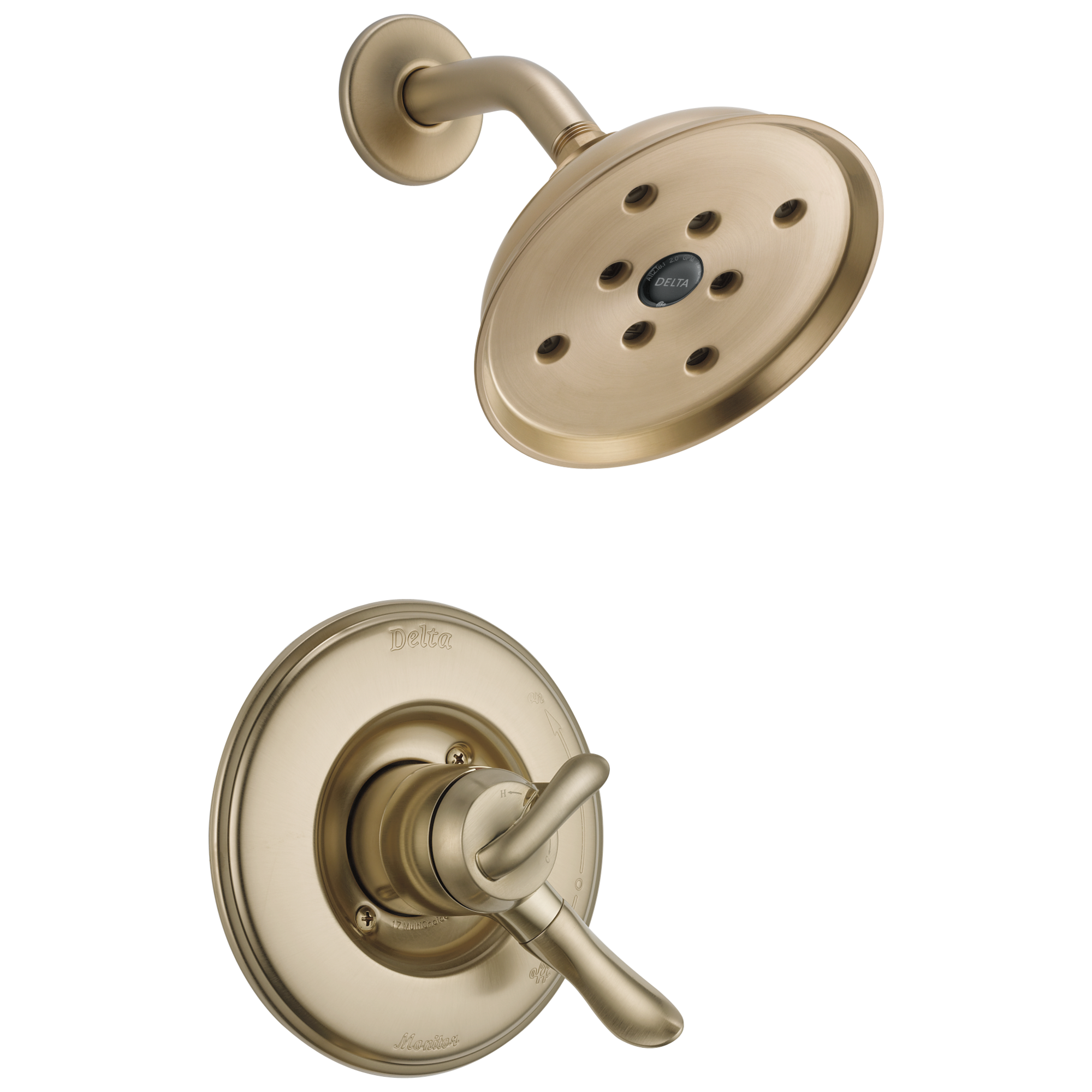 Grifo de ducha redondo de 6.0000 pulgadas con dos manijas en color bronce champagne Delta Linden T17294-CZ.