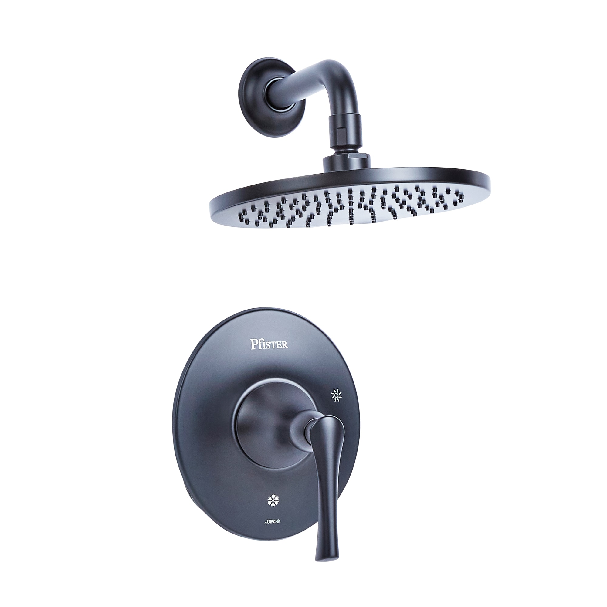 Grifo de regadera redonda de 1 manija en negro mate de Pfister Rhen 7.875 pulgadas de función única LG89-7RHB