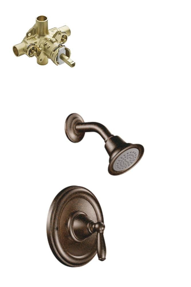 Grifo de ducha redondo de 3.5 pulgadas en bronce frotado con aceite de Moen Brantford de una manija y una función con válvula T2152EPORB-2570-L