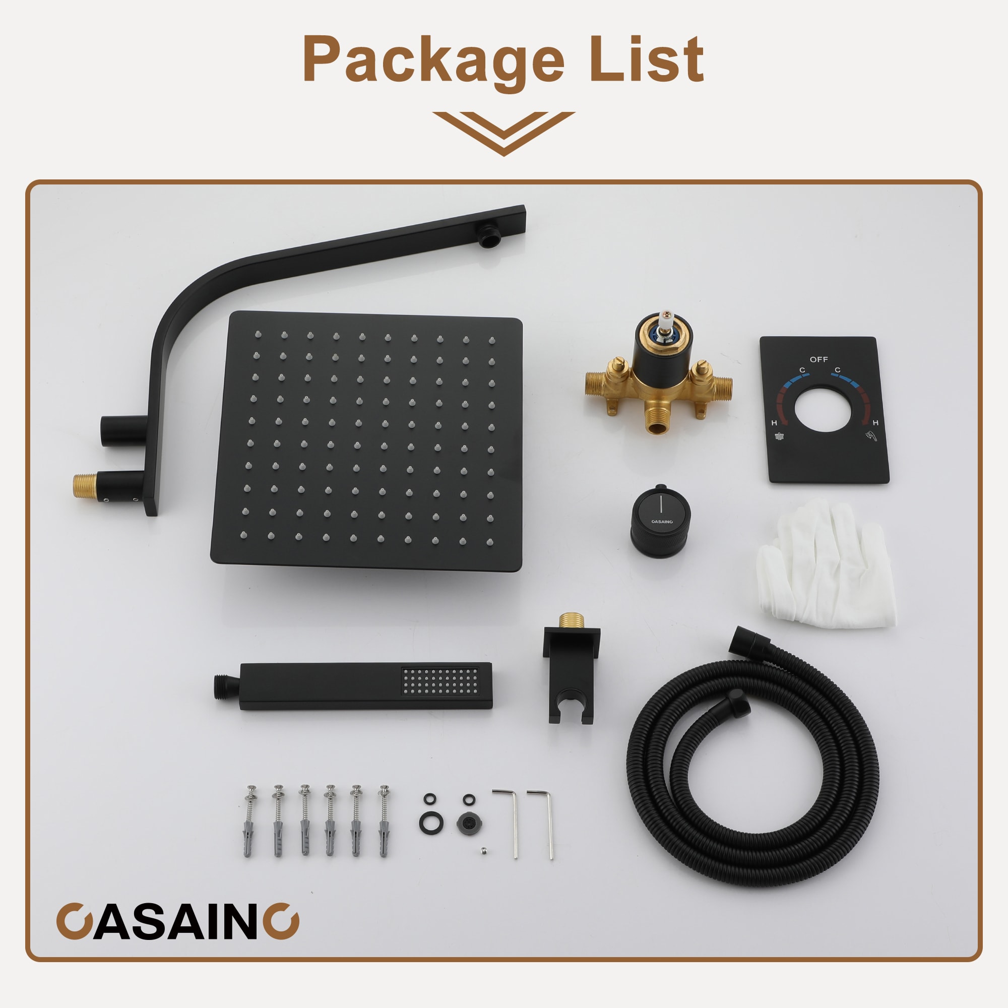 Regadera Termostática de Lujo Mate Negro de CASAINC con 1 Manija y Función Única de 10 Pulgadas con Válvula WF-N93101LSJ-10