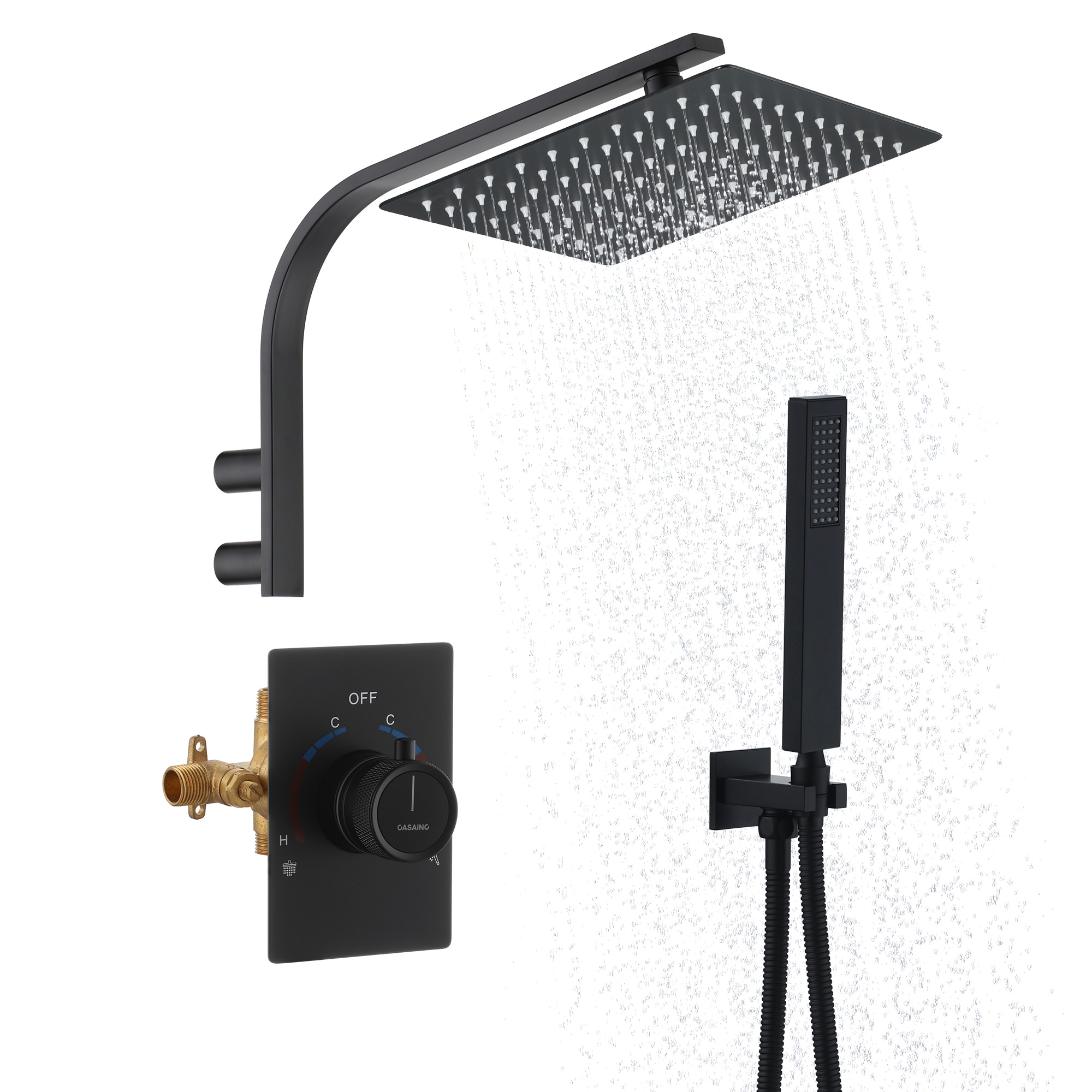 Regadera Termostática de Lujo Mate Negro de CASAINC con 1 Manija y Función Única de 10 Pulgadas con Válvula WF-N93101LSJ-10