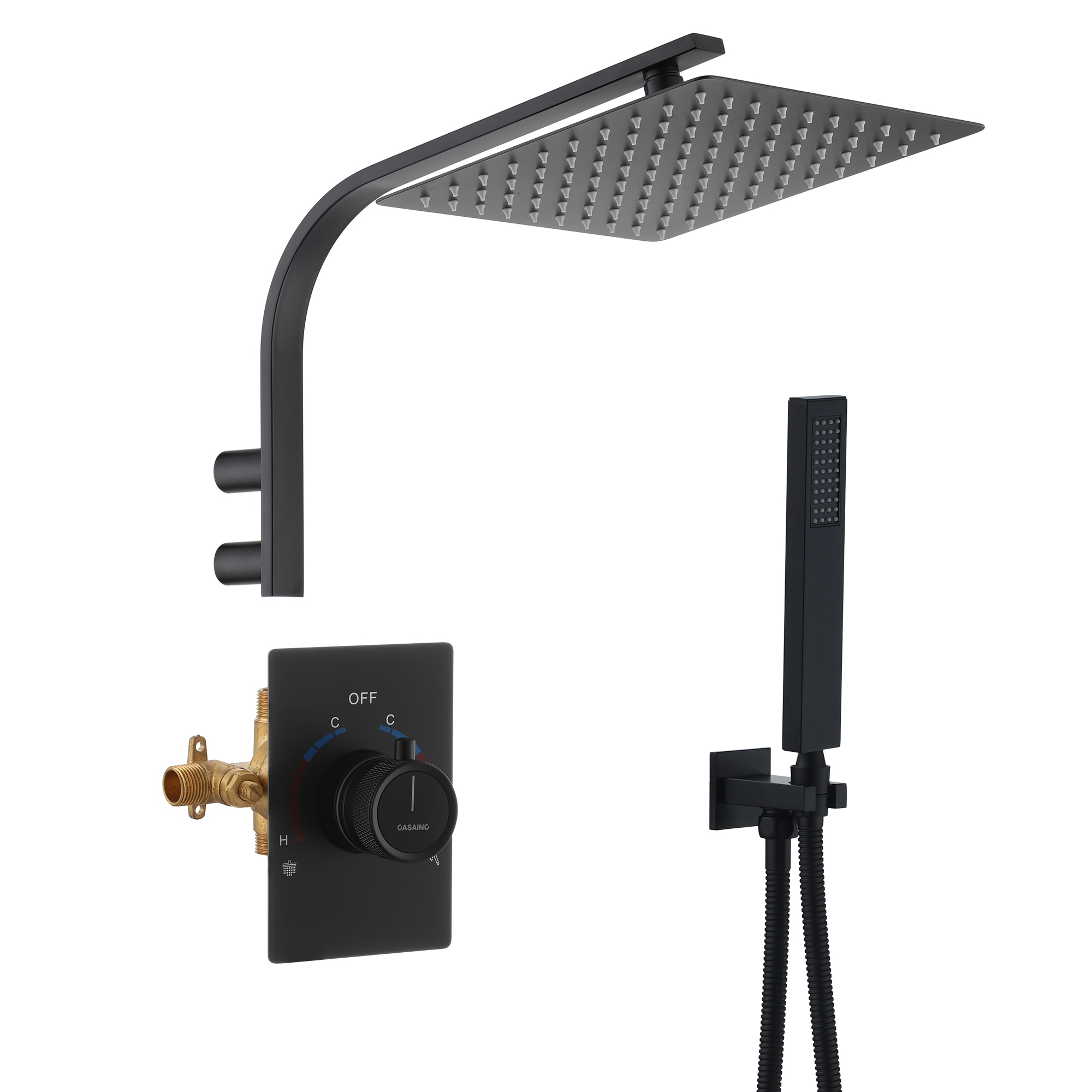 Regadera Termostática de Lujo Mate Negro de CASAINC con 1 Manija y Función Única de 10 Pulgadas con Válvula WF-N93101LSJ-10