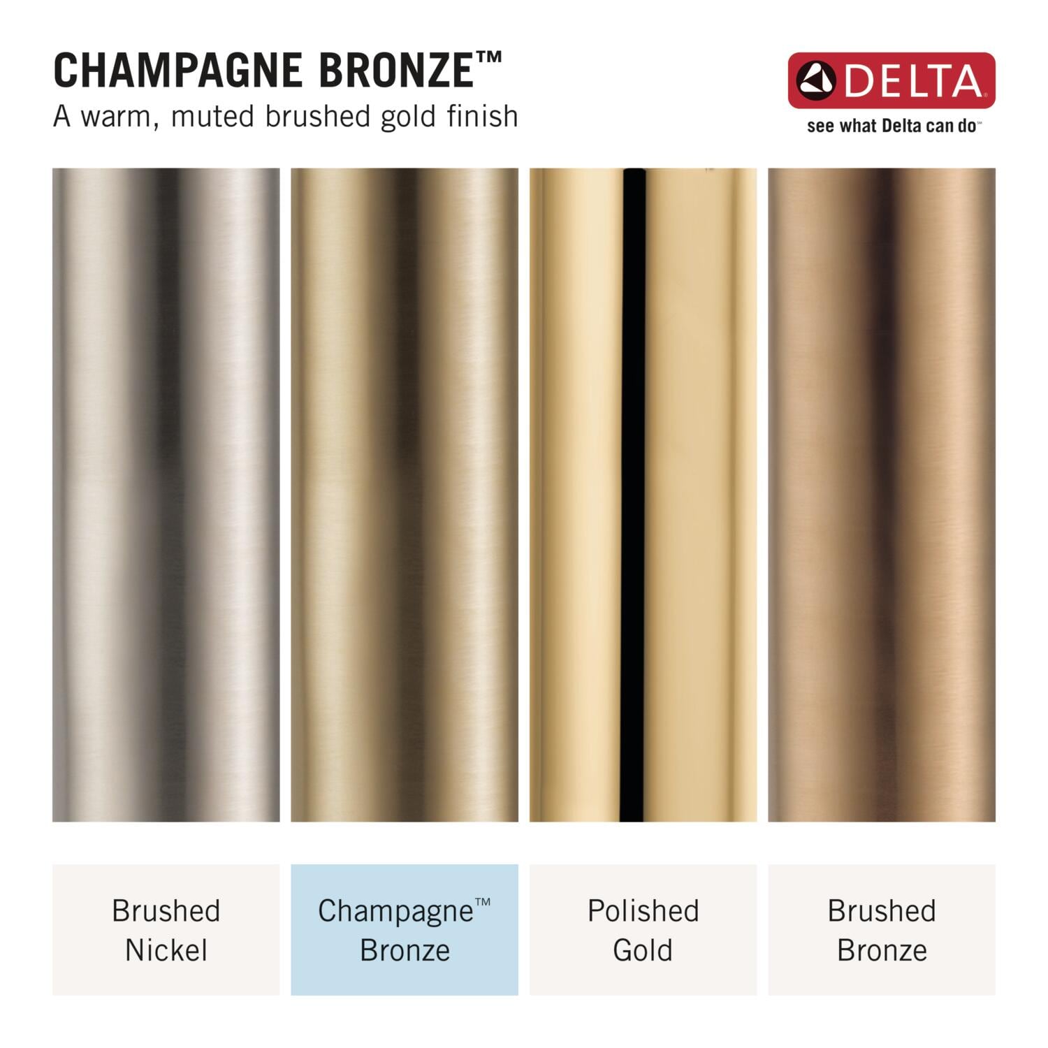 Grifo redondo de ducha multifuncional de 7.0 pulgadas en bronce champán con un solo mango Delta Stryke Lumicoat
