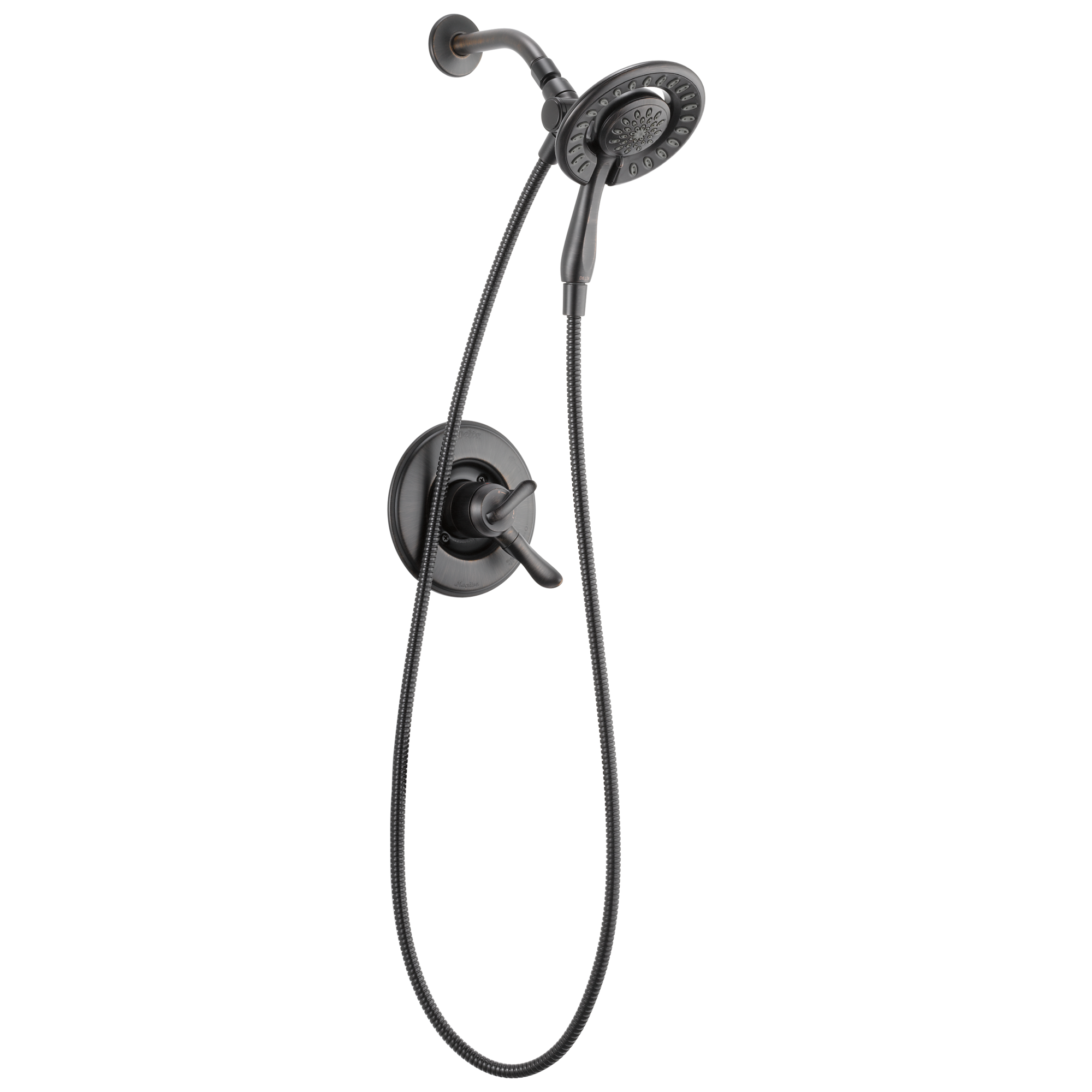 Llave de regadera redonda de dos manijas en bronce veneciano Delta Linden T17294-RB-I con funciones múltiples de 6.33 pulgadas.