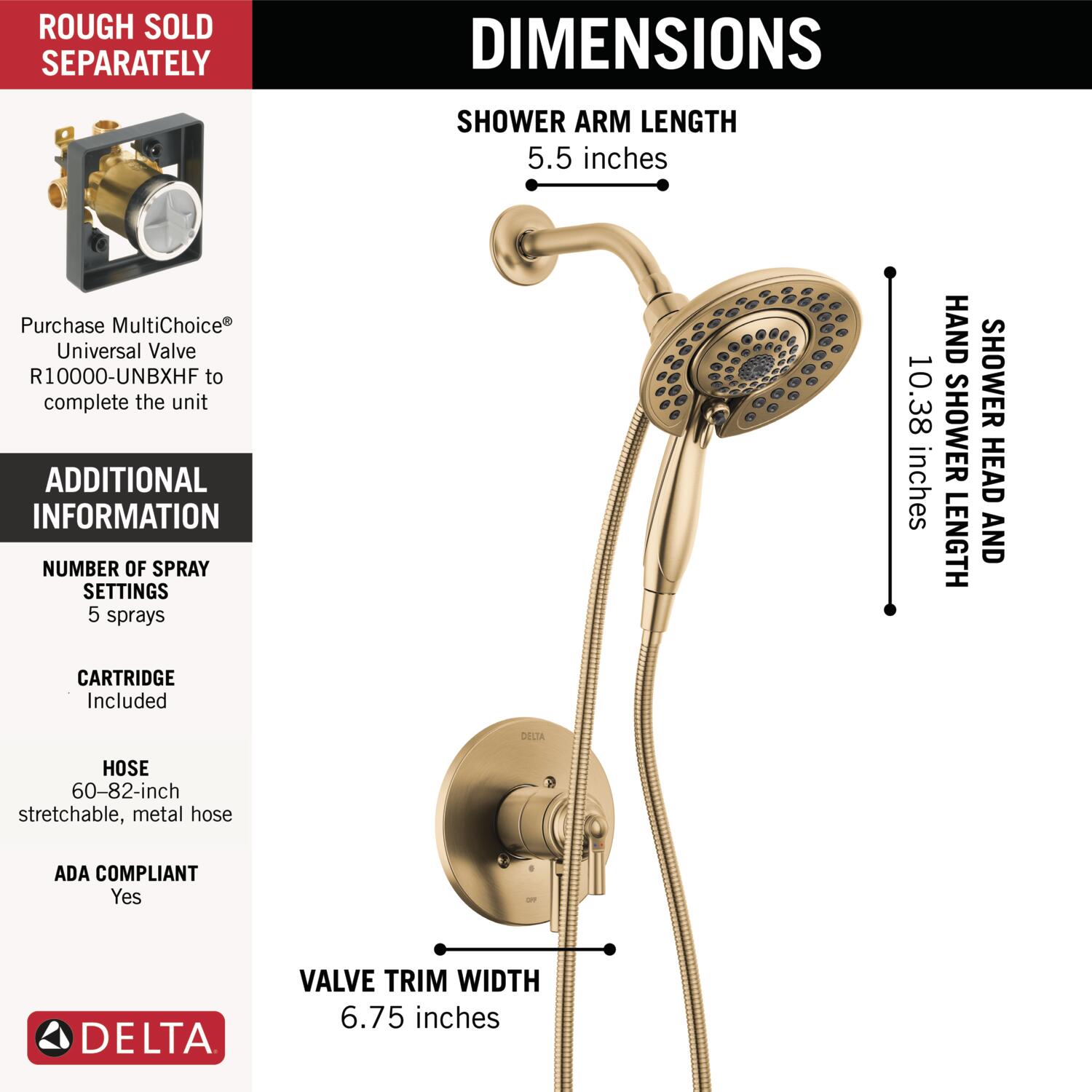 Regadera redonda de 6.81 pulgadas con 2 manijas en color bronce champagne Delta Saylor T17235-CZ-I.