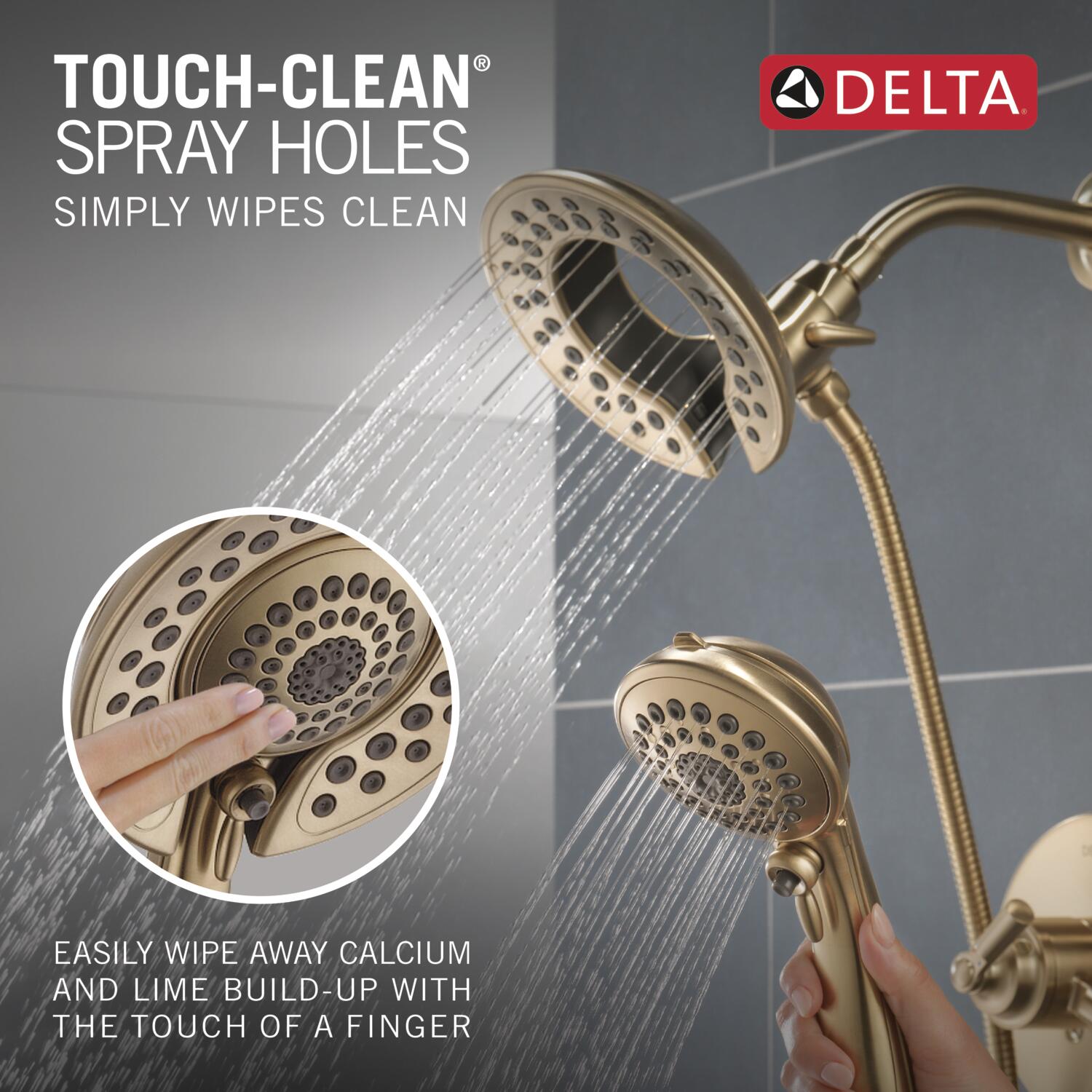 Regadera redonda de 6.81 pulgadas con 2 manijas en color bronce champagne Delta Saylor T17235-CZ-I.