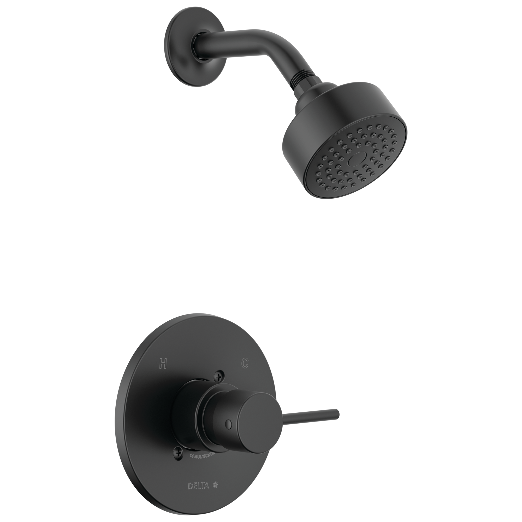 Grifo de ducha redondo de 3.5 pulgadas con un solo mango y función única en negro mate moderno Delta T14259-BL-PP