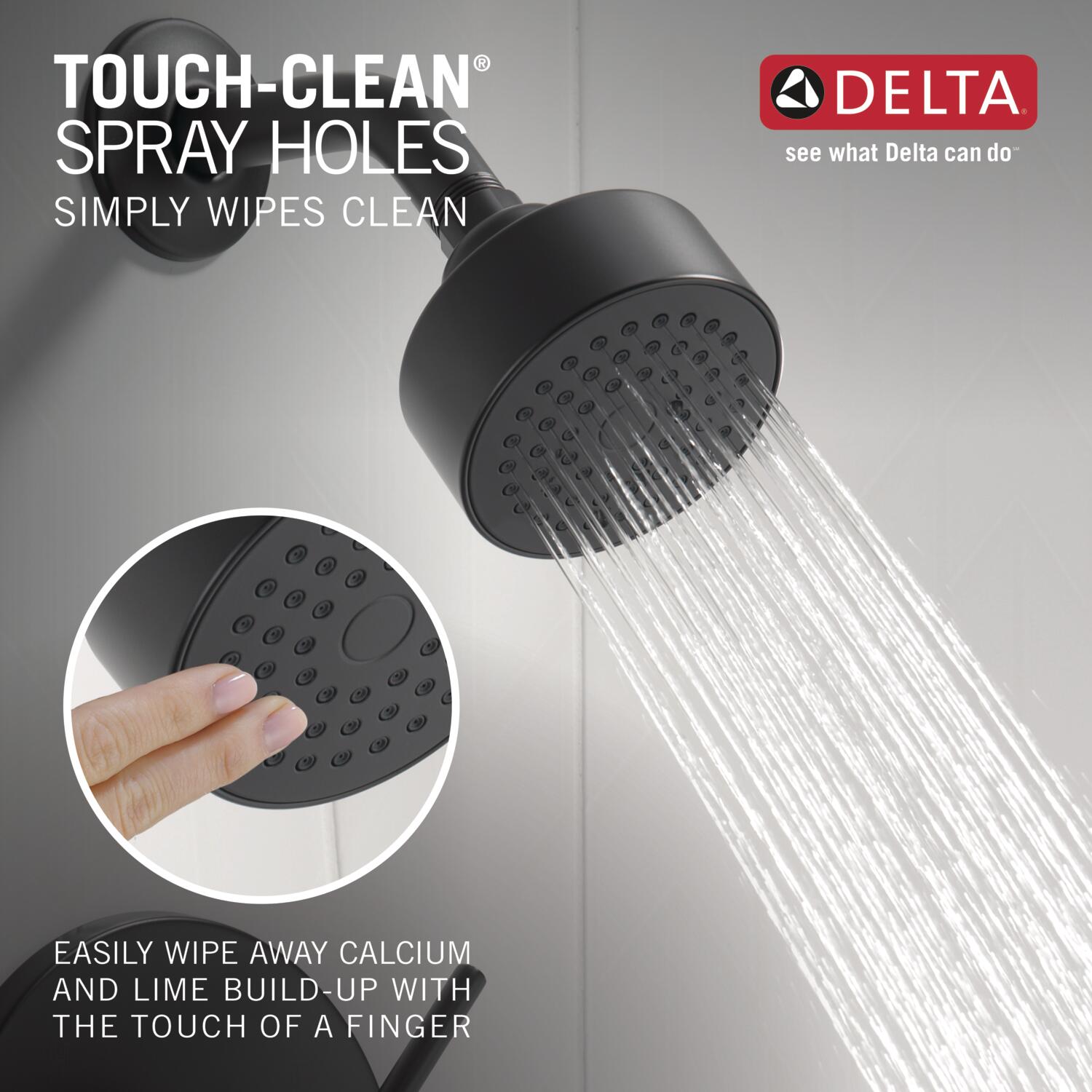 Grifo de ducha redondo de 3.5 pulgadas con un solo mango y función única en negro mate moderno Delta T14259-BL-PP