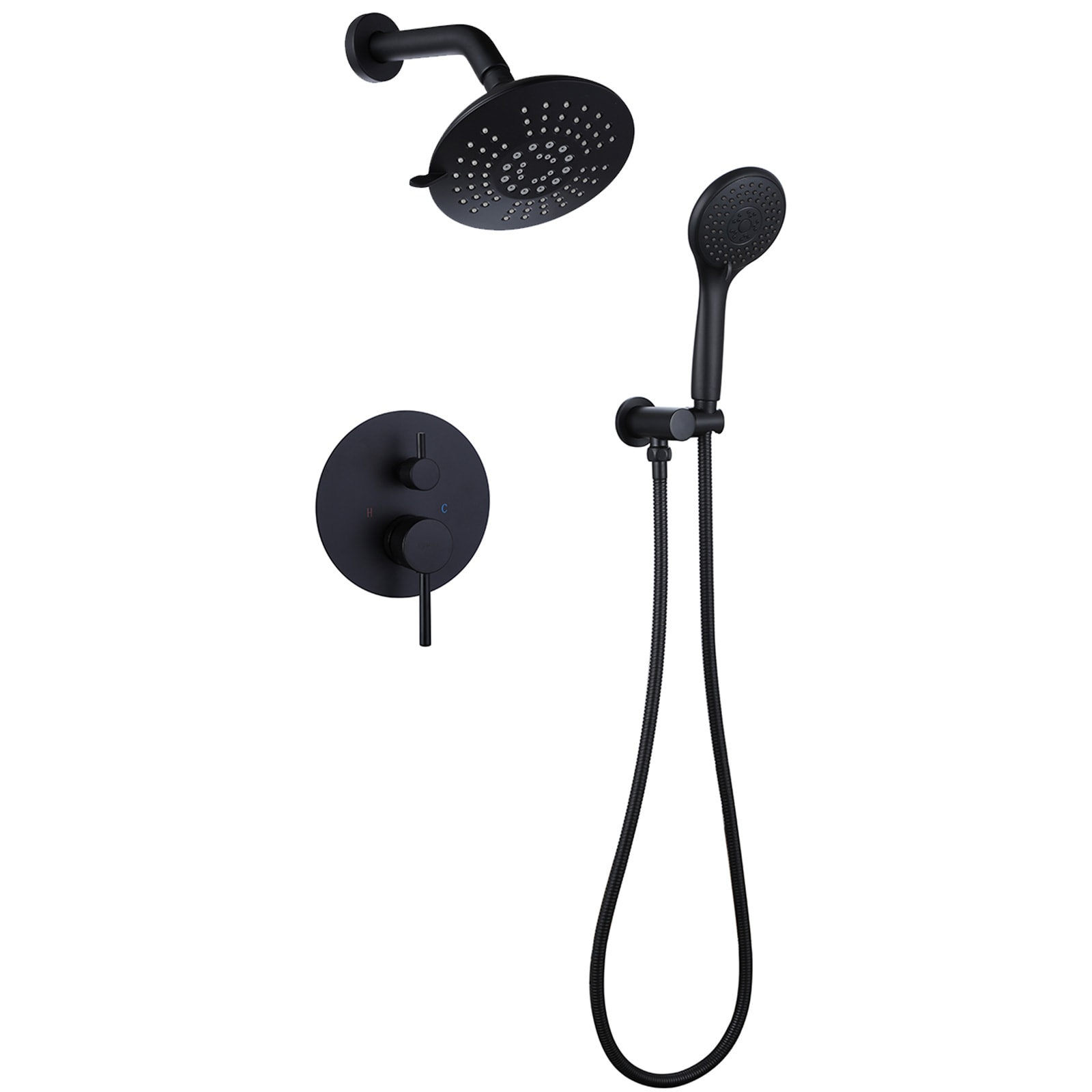 Mezcladora de regadera mate negro de dos manijas y función múltiple, de 5 pulgadas de diámetro, con válvula A-98001-B