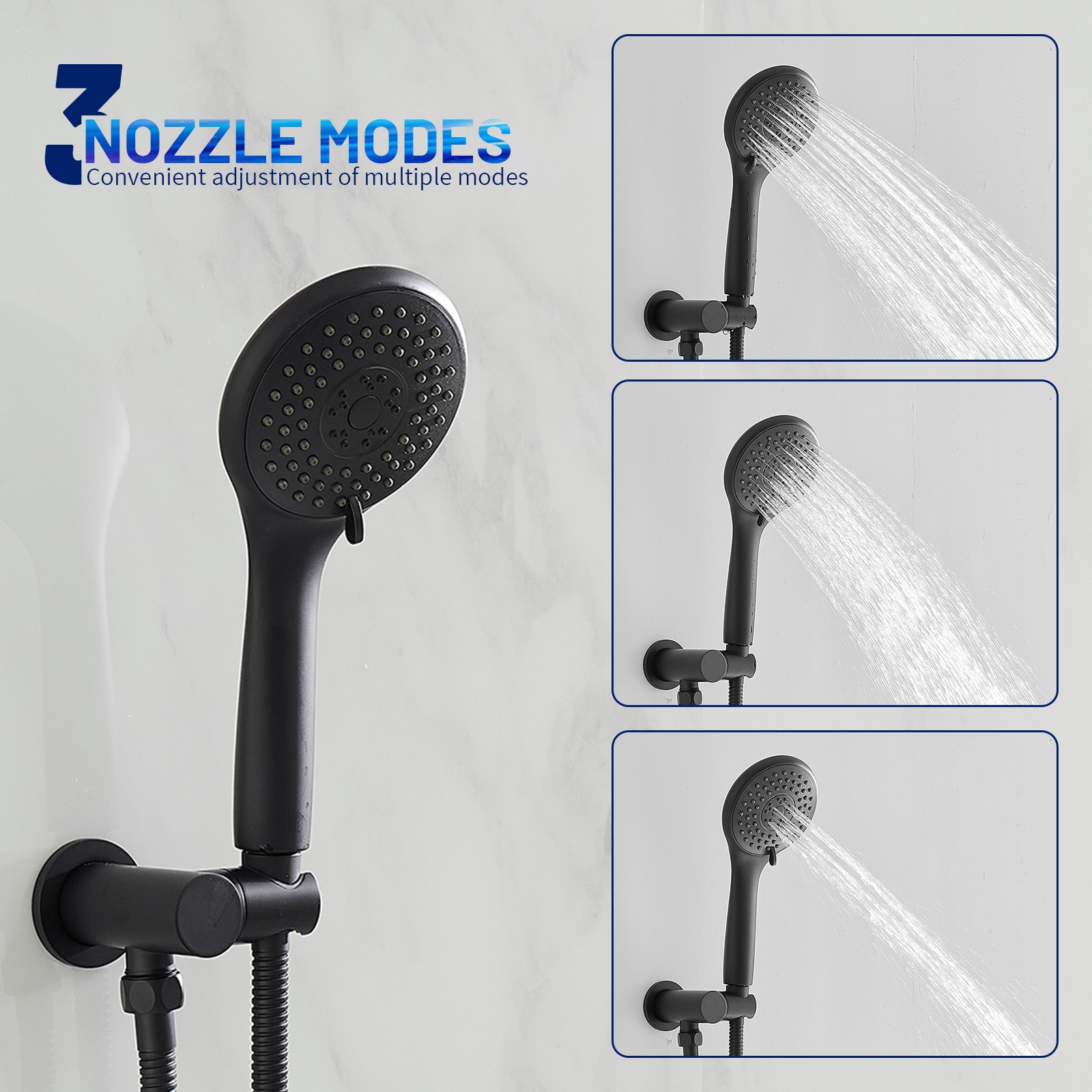 Mezcladora de regadera mate negro de dos manijas y función múltiple, de 5 pulgadas de diámetro, con válvula A-98001-B