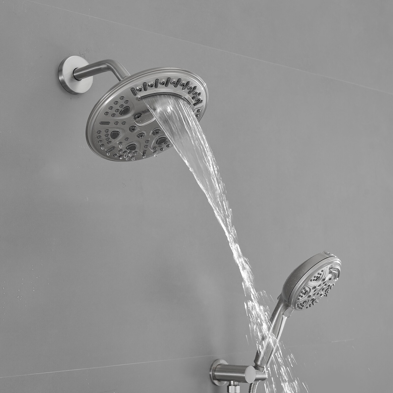 Faucet de ducha redondo de 1 manija de función múltiple de 13.58 pulgadas en níquel cepillado con válvula A-98017-N.