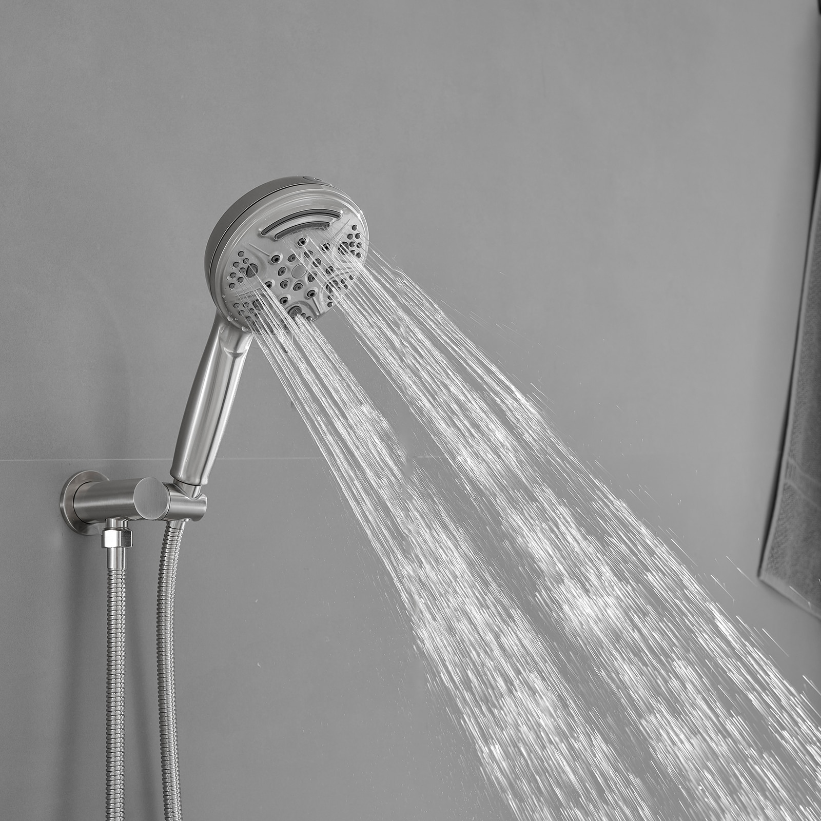 Faucet de ducha redondo de 1 manija de función múltiple de 13.58 pulgadas en níquel cepillado con válvula A-98017-N.