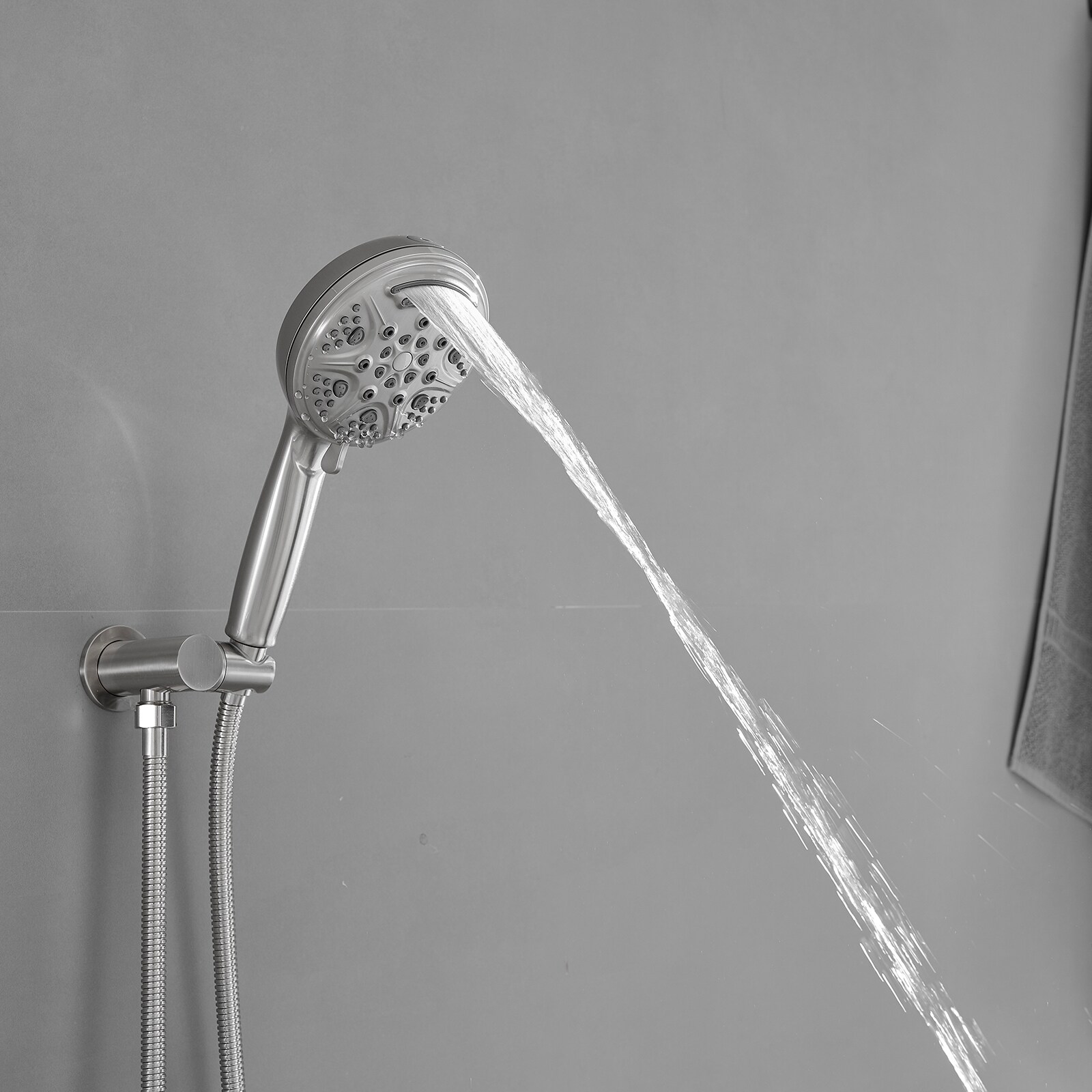 Faucet de ducha redondo de 1 manija de función múltiple de 13.58 pulgadas en níquel cepillado con válvula A-98017-N.