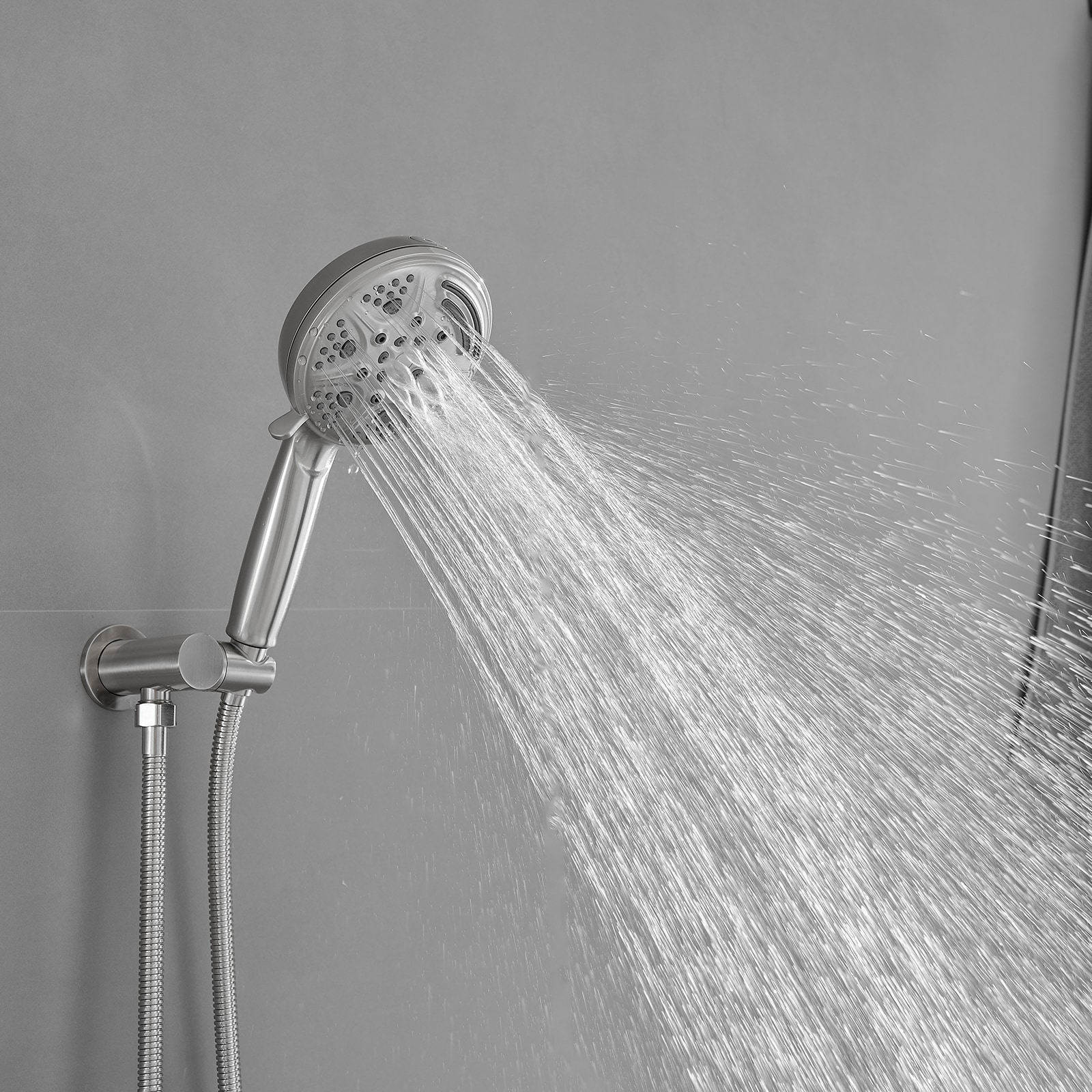 Faucet de ducha redondo de 1 manija de función múltiple de 13.58 pulgadas en níquel cepillado con válvula A-98017-N.