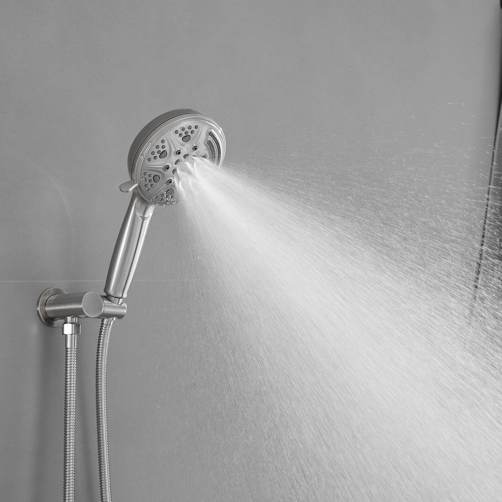 Faucet de ducha redondo de 1 manija de función múltiple de 13.58 pulgadas en níquel cepillado con válvula A-98017-N.
