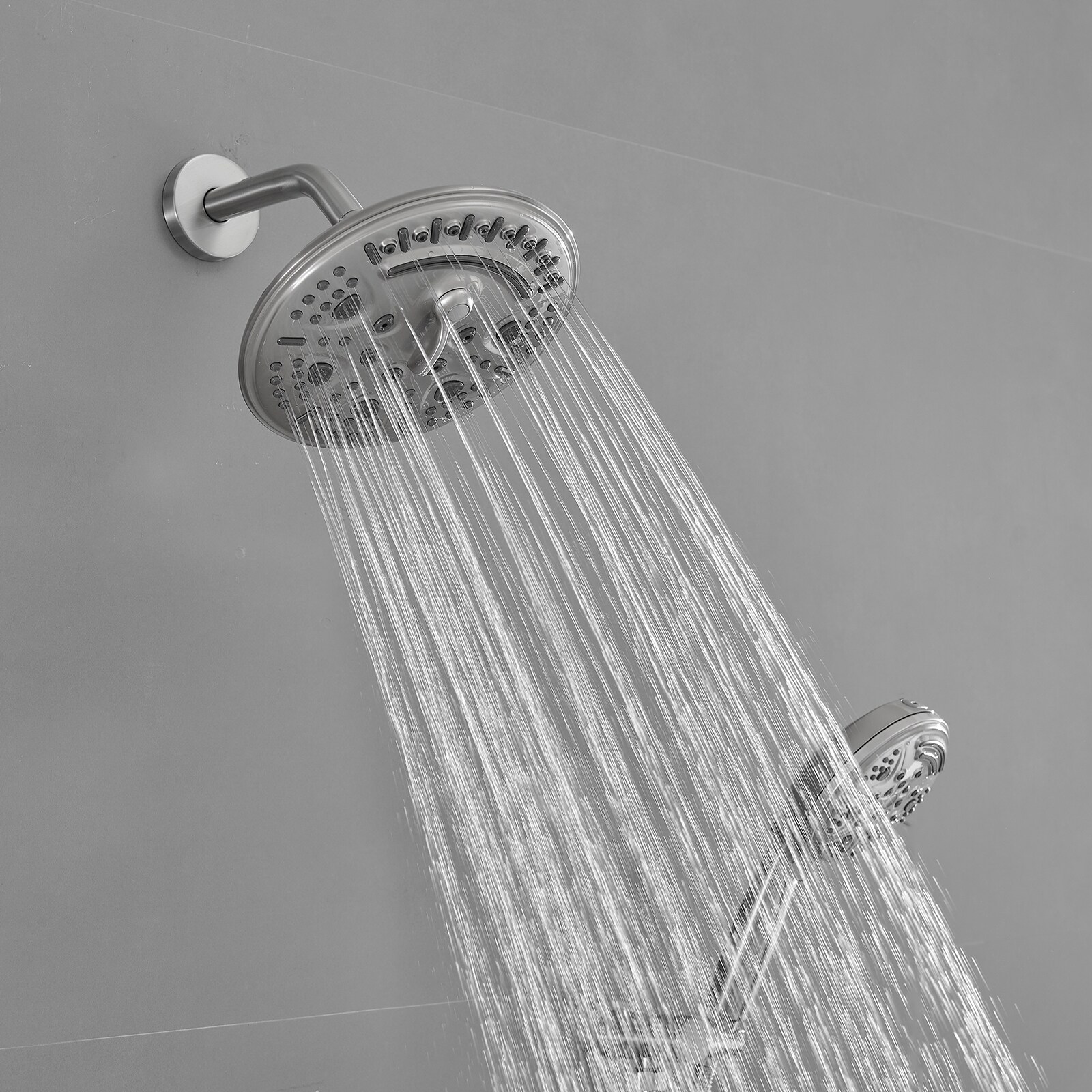 Faucet de ducha redondo de 1 manija de función múltiple de 13.58 pulgadas en níquel cepillado con válvula A-98017-N.