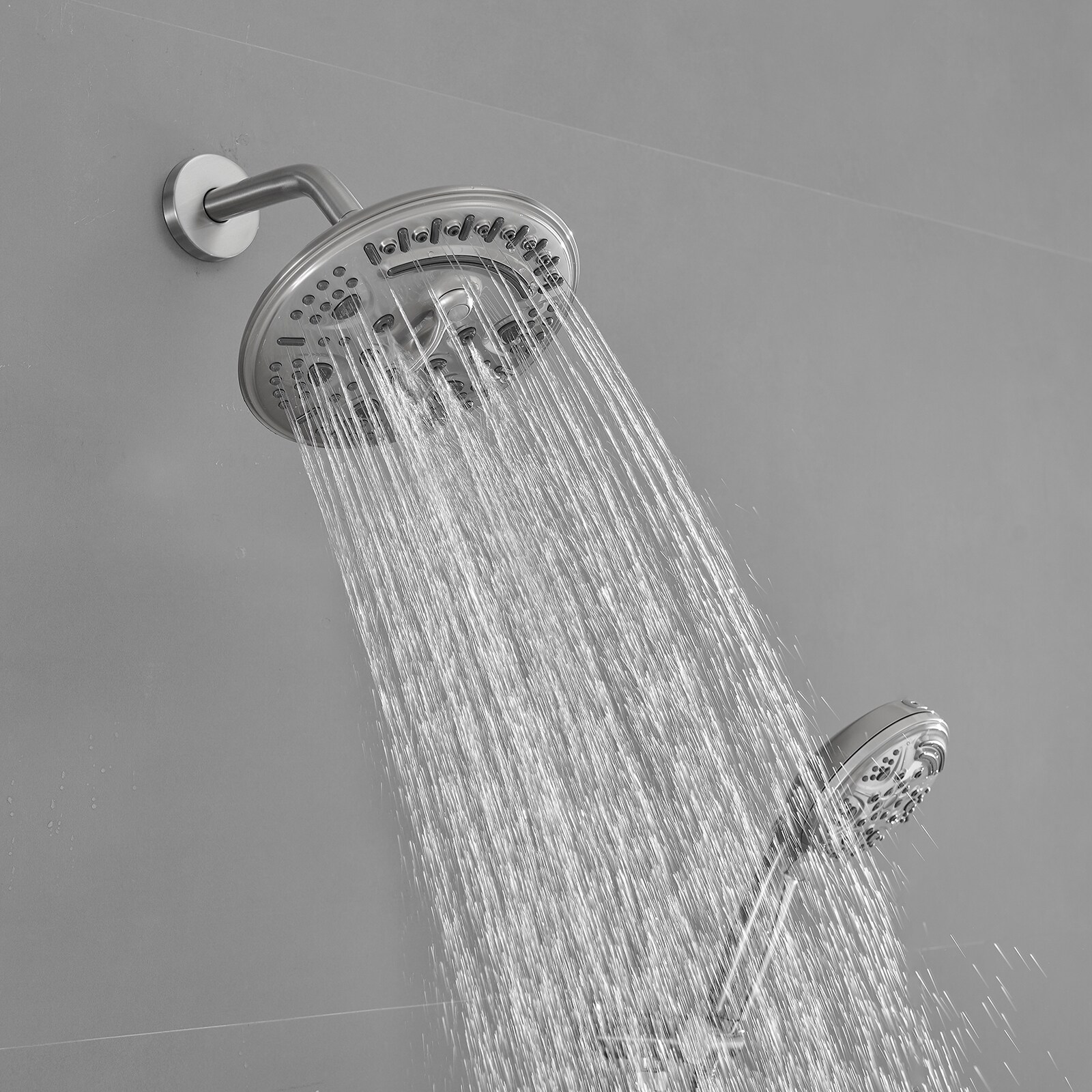 Faucet de ducha redondo de 1 manija de función múltiple de 13.58 pulgadas en níquel cepillado con válvula A-98017-N.