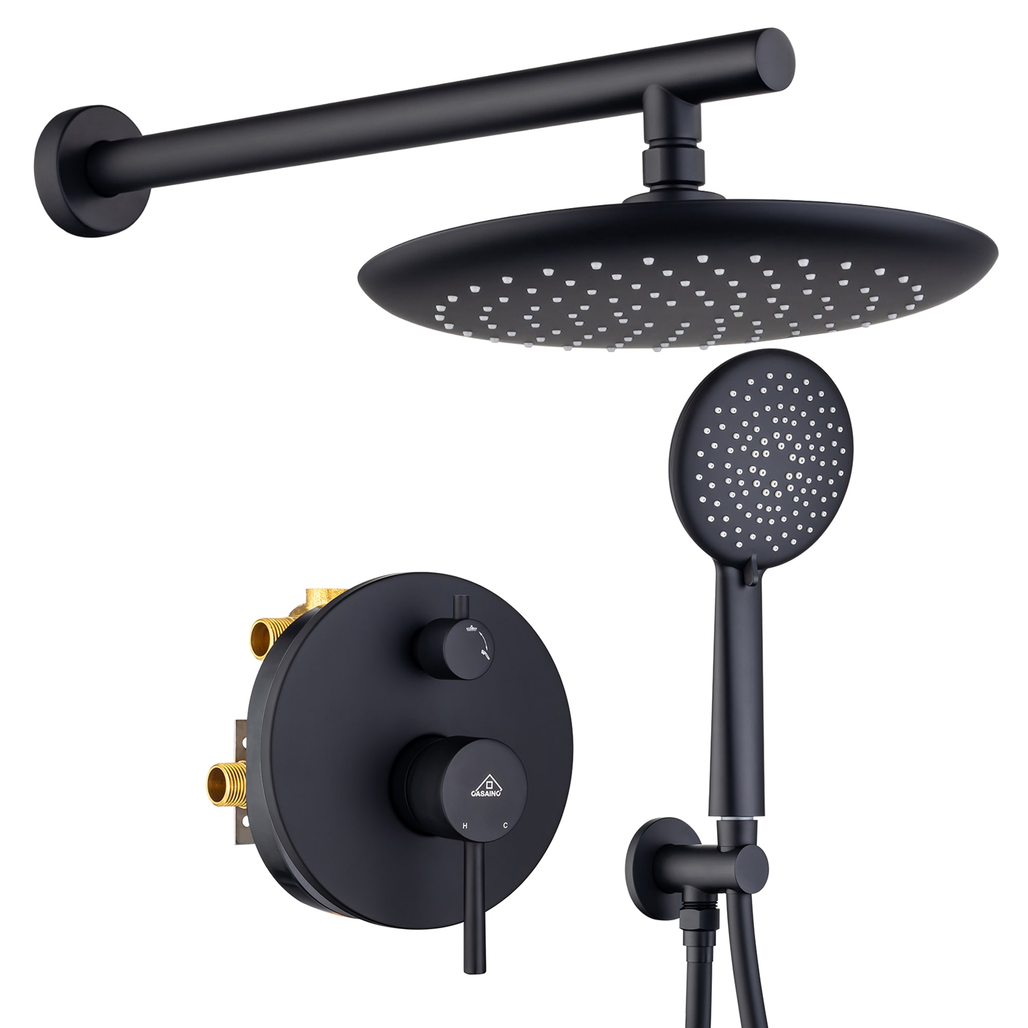 Sistema de ducha Negro Mate de una sola manija con función única de 9.5 pulgadas redonda con válvula HM-B203-RO-MB de CASAINC.