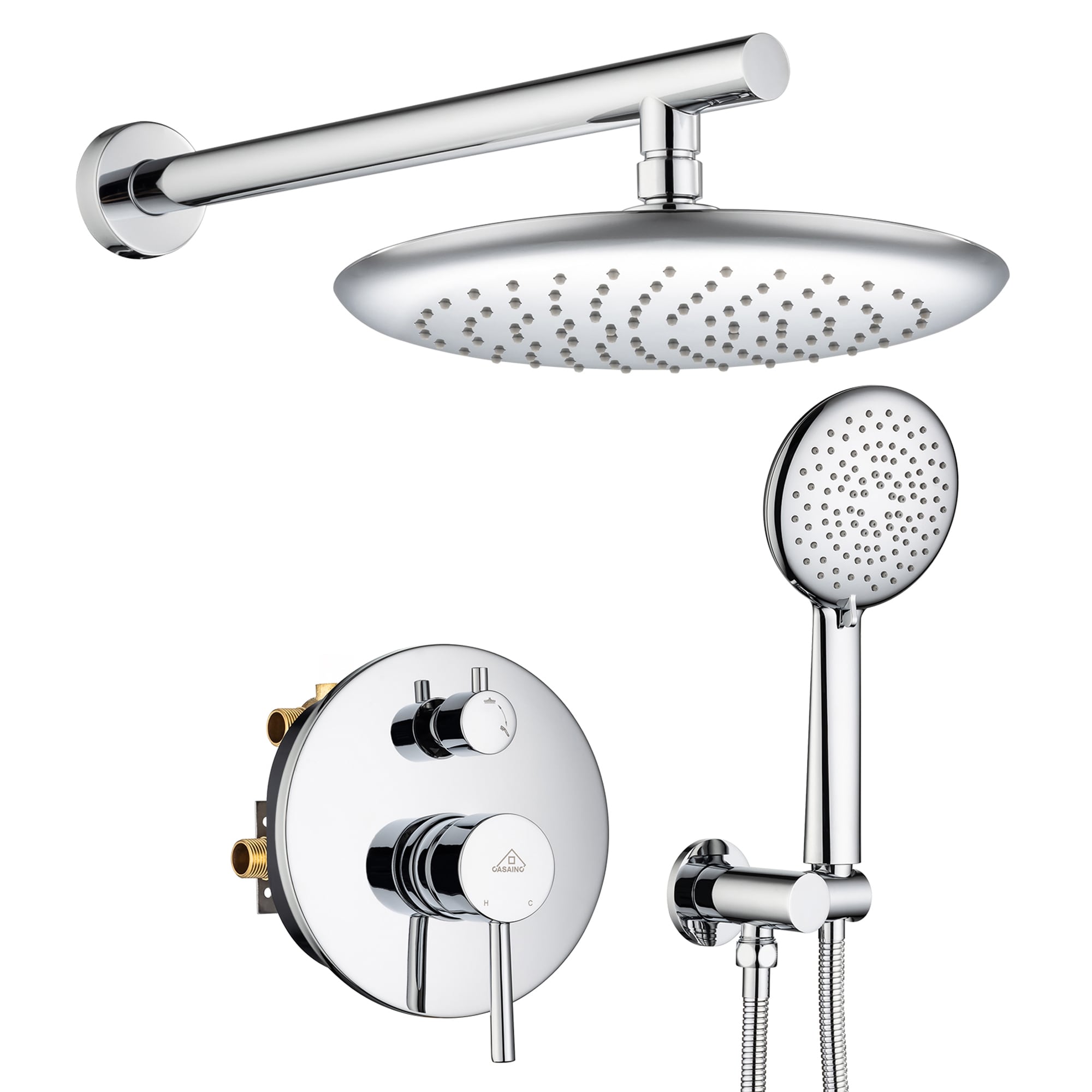 Sistema de ducha CASAINC cromado de una sola manija y función única de 9.5 pulgadas con válvula HM-B203-RO-CP