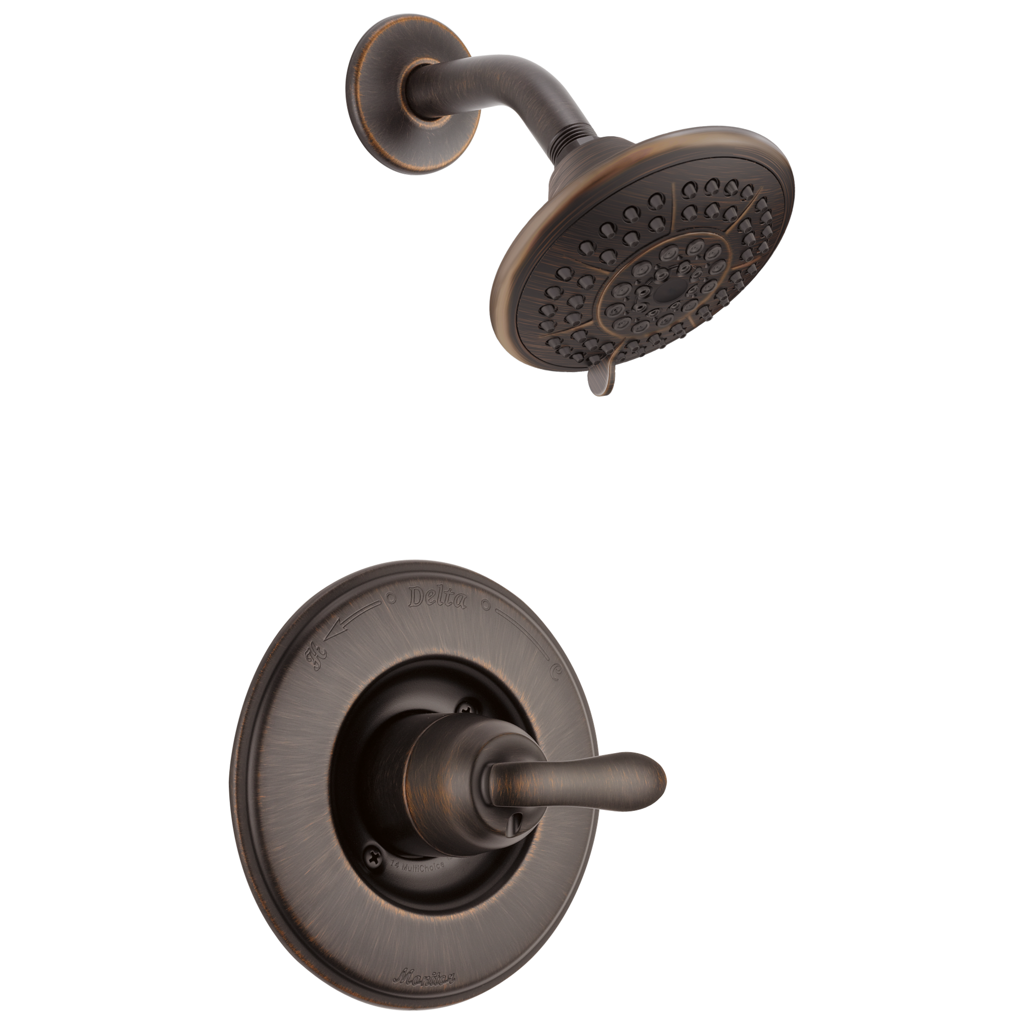 Grifo de ducha redondo de 5.125 pulgadas de función múltiple de bronce veneciano de una manija Delta Linden T14294-RB