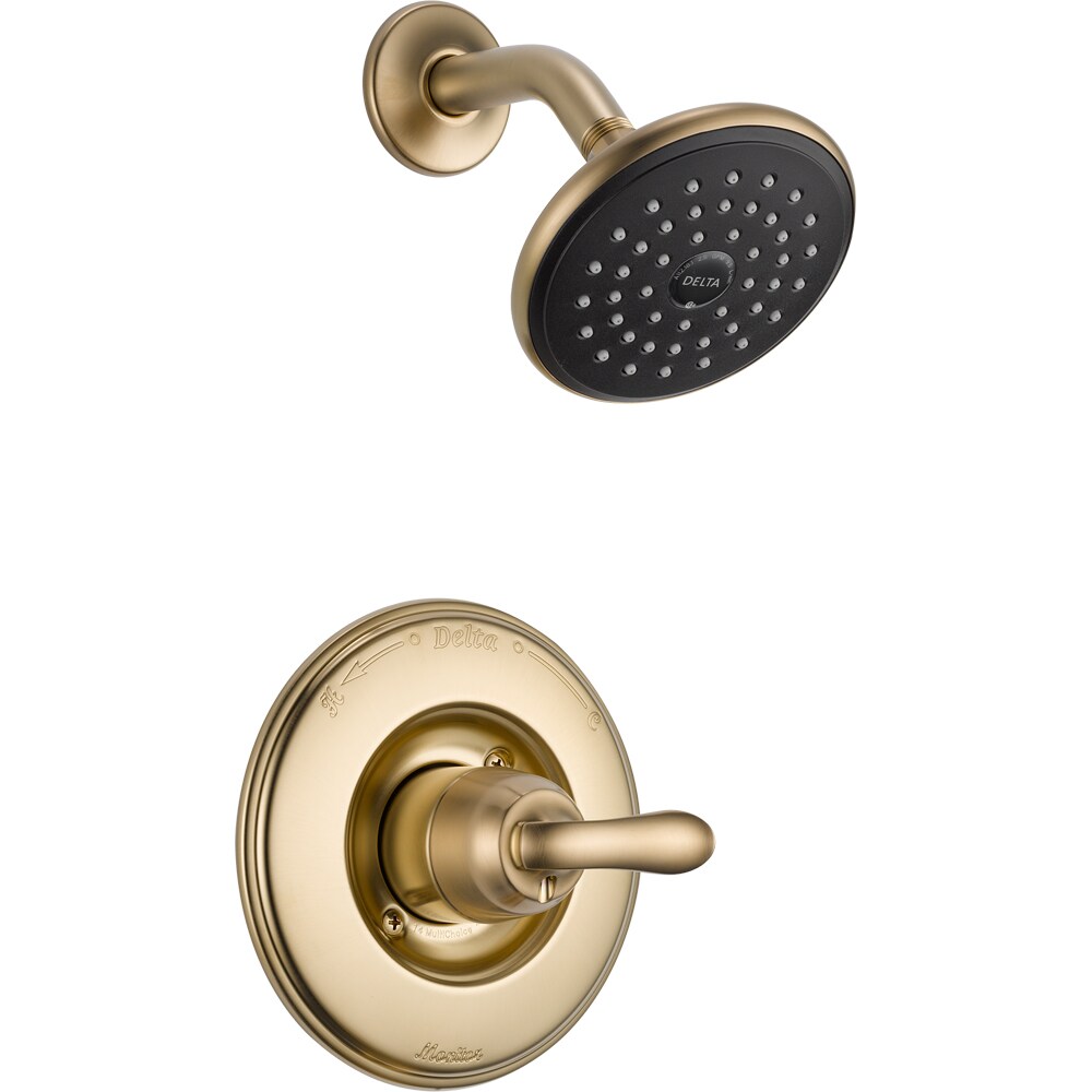Grifo de ducha redondo de una sola manija y funciones múltiples en acabado bronce champagne Delta Linden T14294-CZ de 5.125 pulgadas.