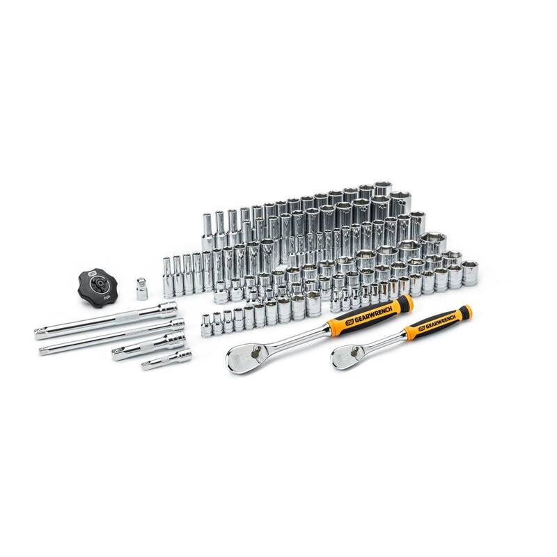 Set de herramientas mecánicas GEARWRENCH de 1/4 y 3/8 pulgadas, con puntas de 6 puntos estándar/profundas SAE/MM y 90 dientes, incluye llaves trinquete (124 piezas) - 8300186698CB.
