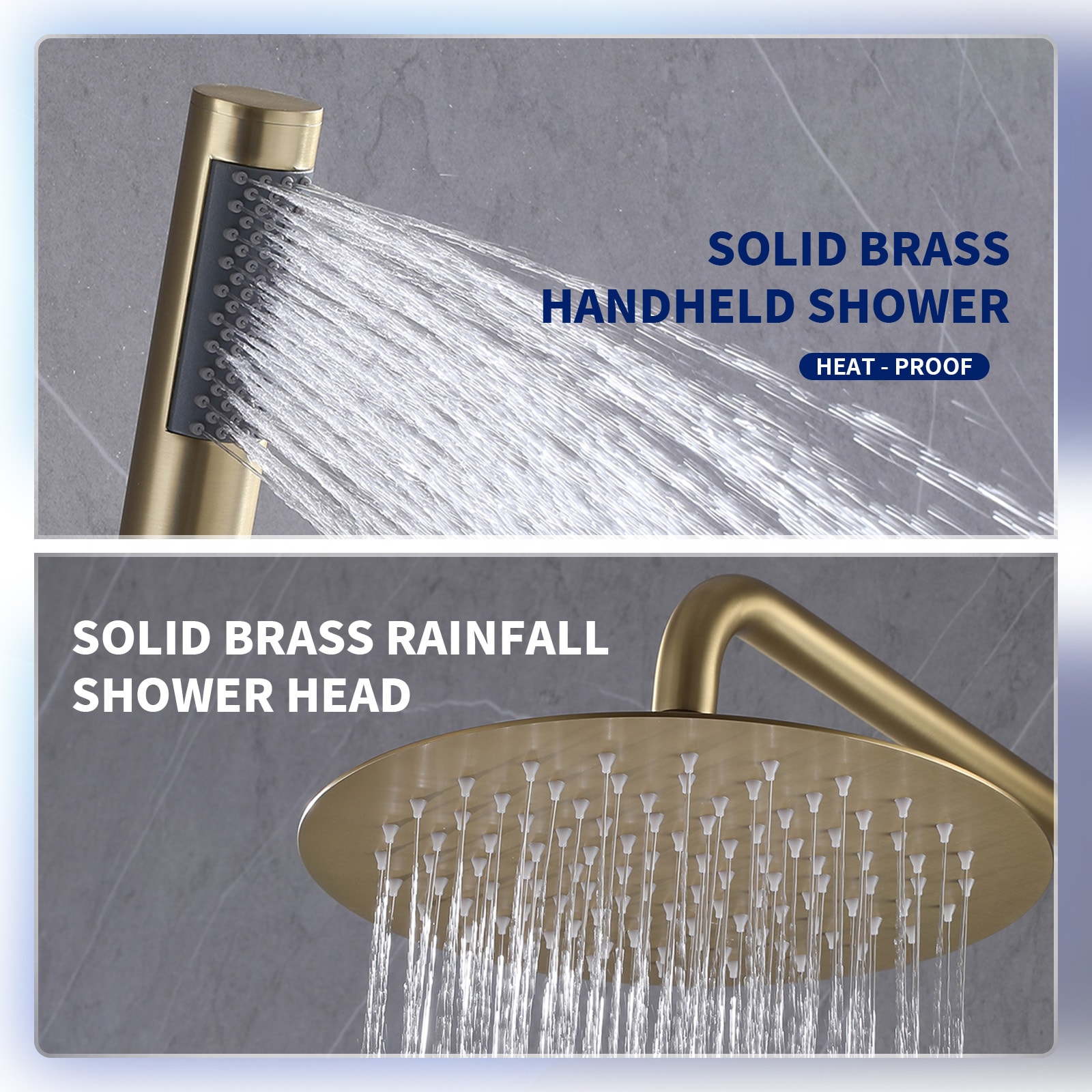 Regadera de Baño Color Oro Cepillado con Una Manija Función Única de 10 pulgadas con Válvula A-98002-BG