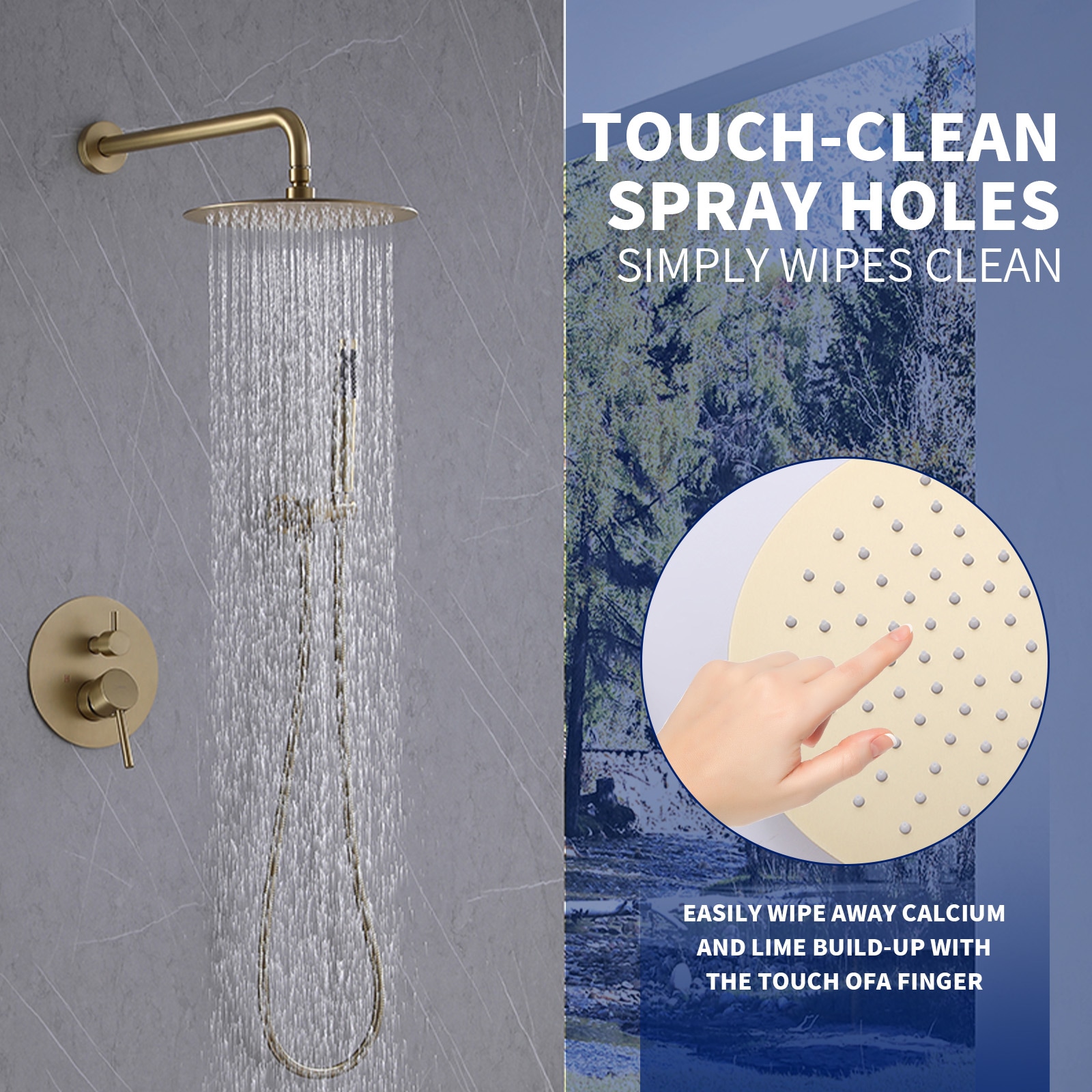 Regadera de Baño Color Oro Cepillado con Una Manija Función Única de 10 pulgadas con Válvula A-98002-BG