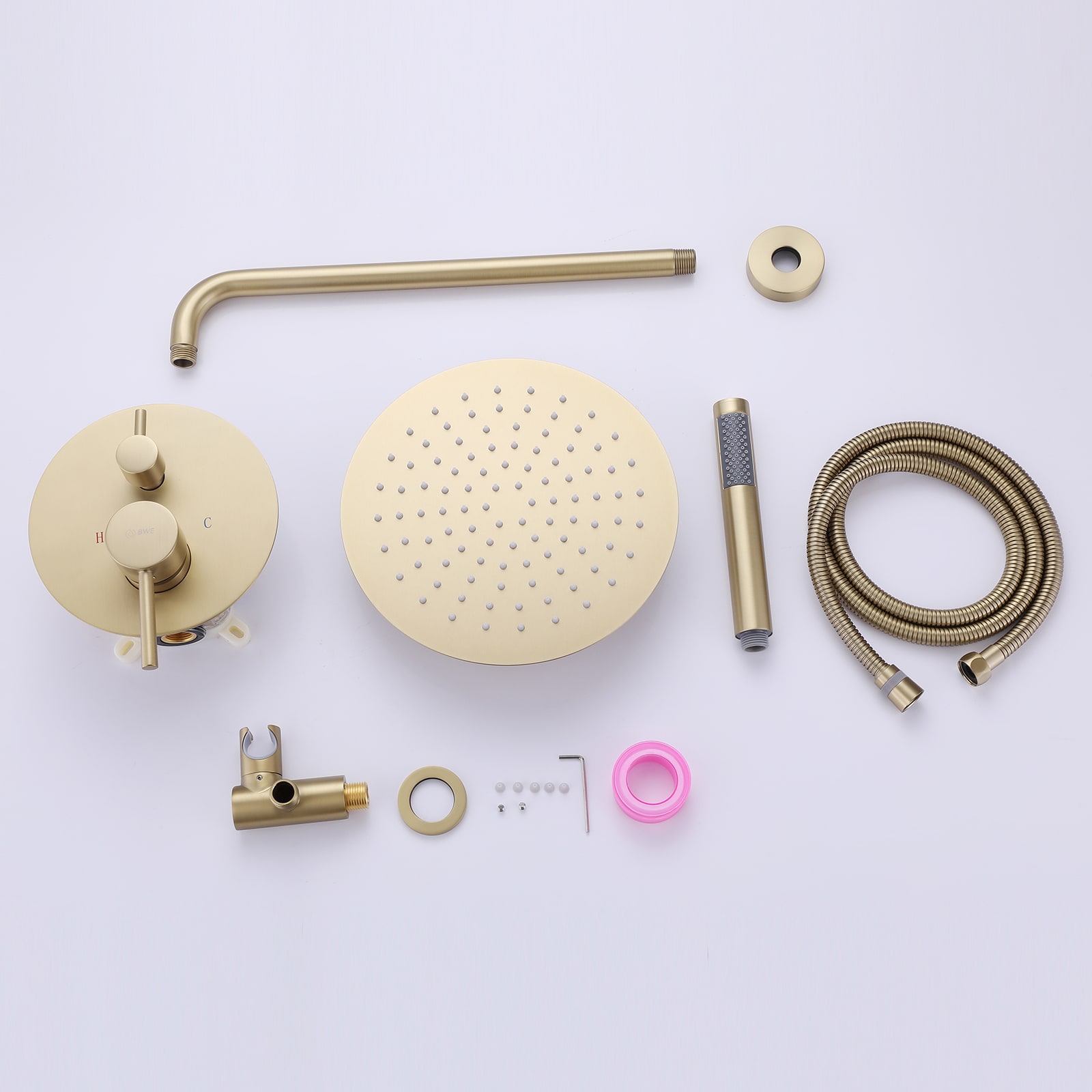 Regadera de Baño Color Oro Cepillado con Una Manija Función Única de 10 pulgadas con Válvula A-98002-BG