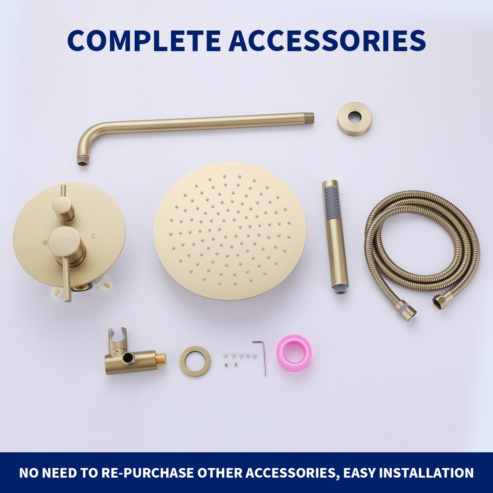 Regadera de Baño Color Oro Cepillado con Una Manija Función Única de 10 pulgadas con Válvula A-98002-BG